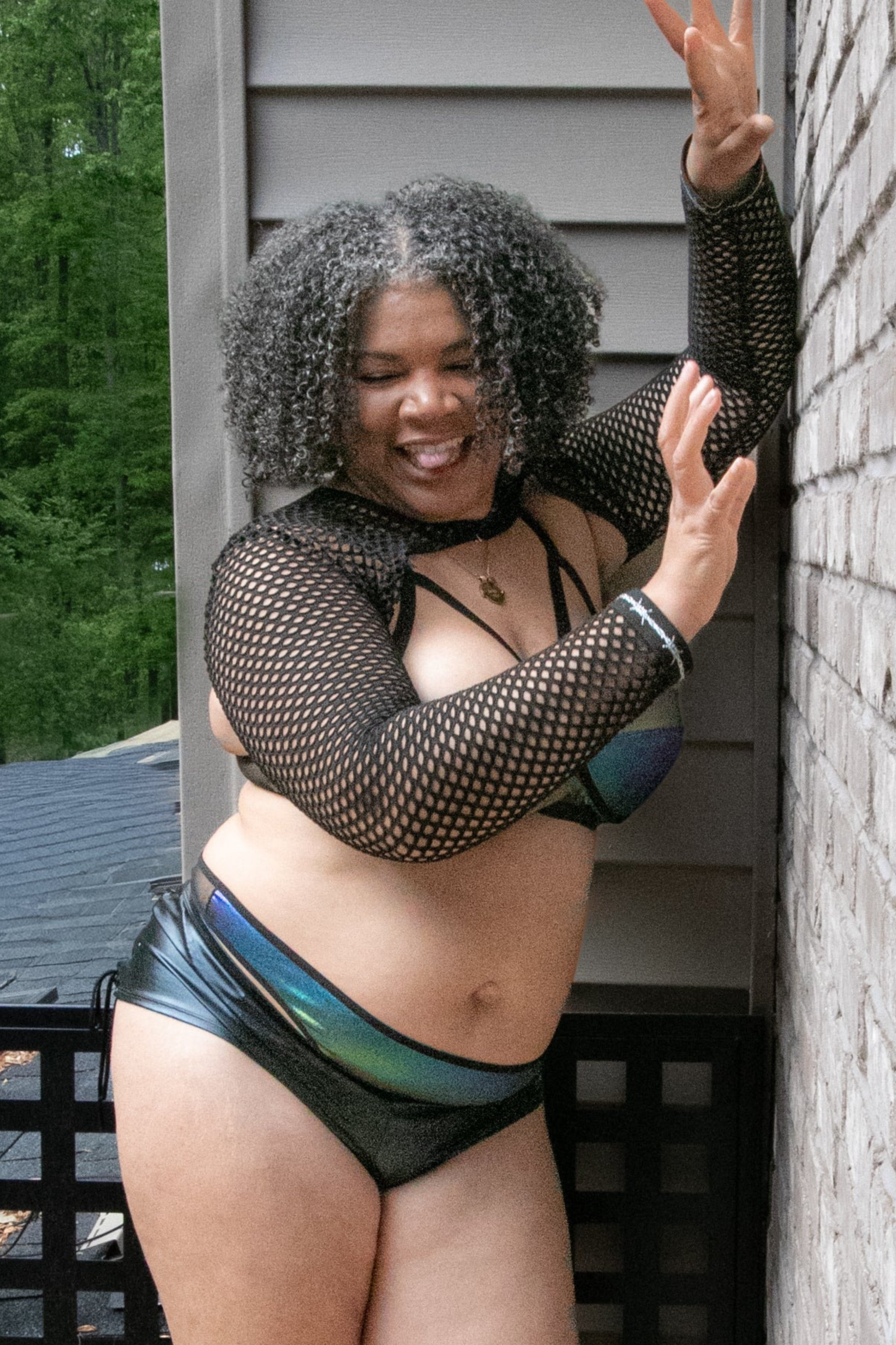 Iridescent Cage Bra & Garter Set