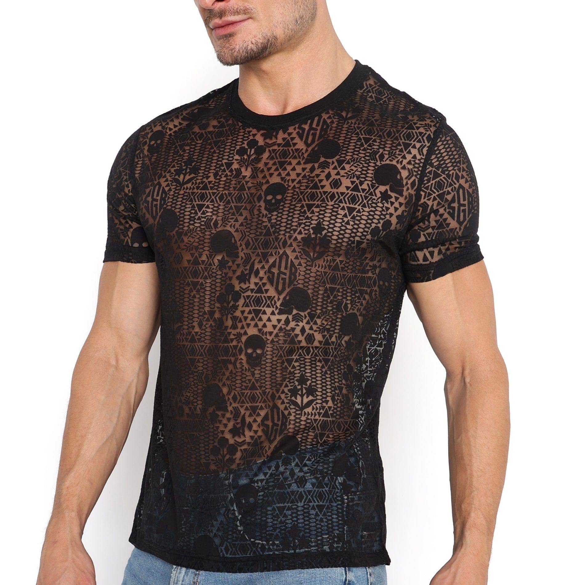 Skull & Bones Burnout Tee in Black