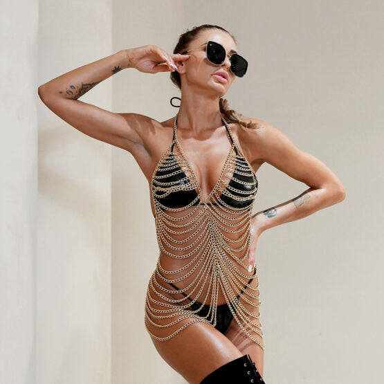 Rave Link Chain Body Drape in Gold