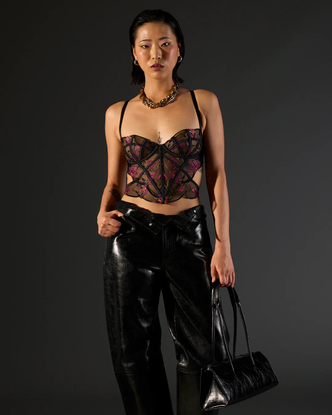 Trapped in Venus Embroidered Bustier in Black