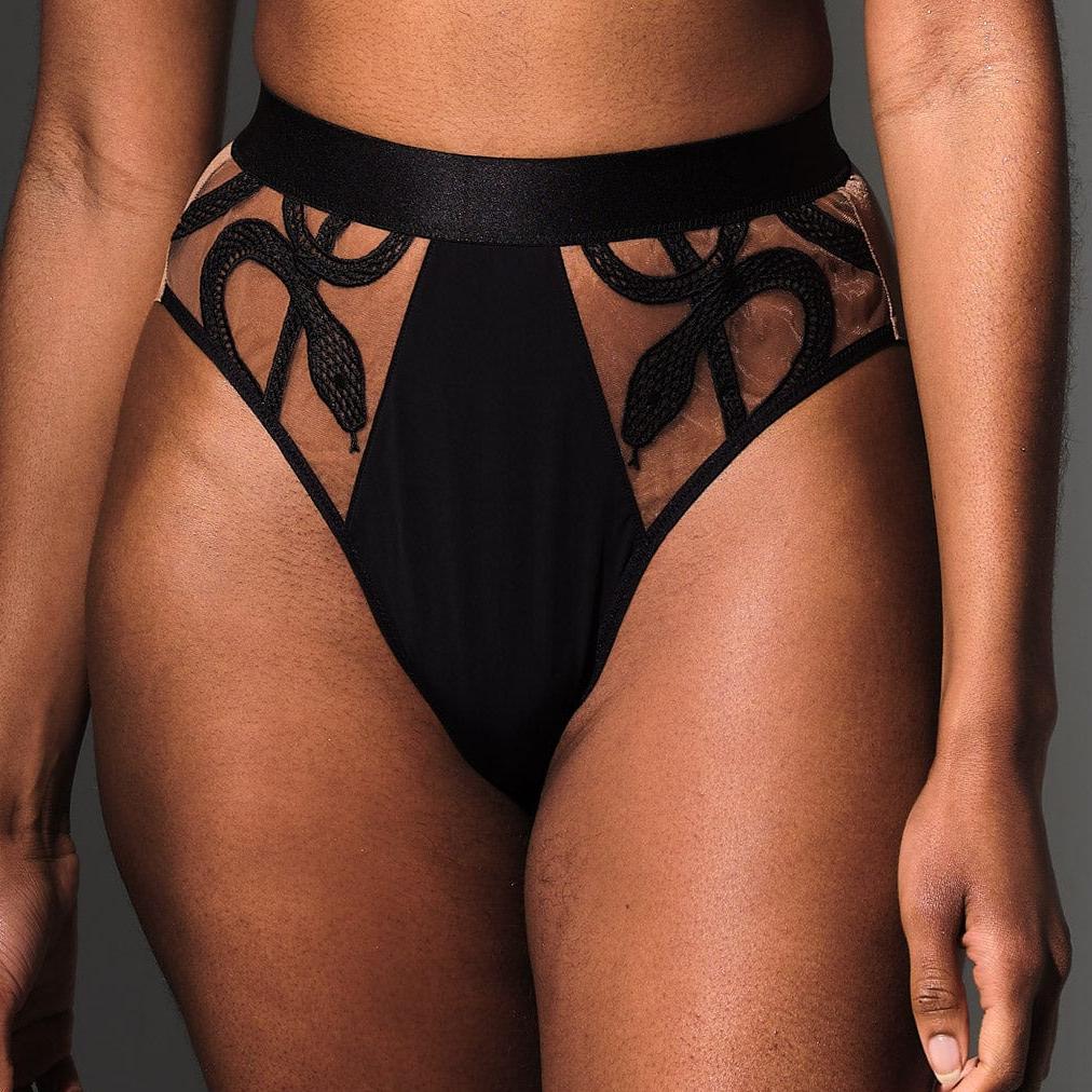Medusa's Curse Embroidered High Waist Bikini in Butterscotch & Black