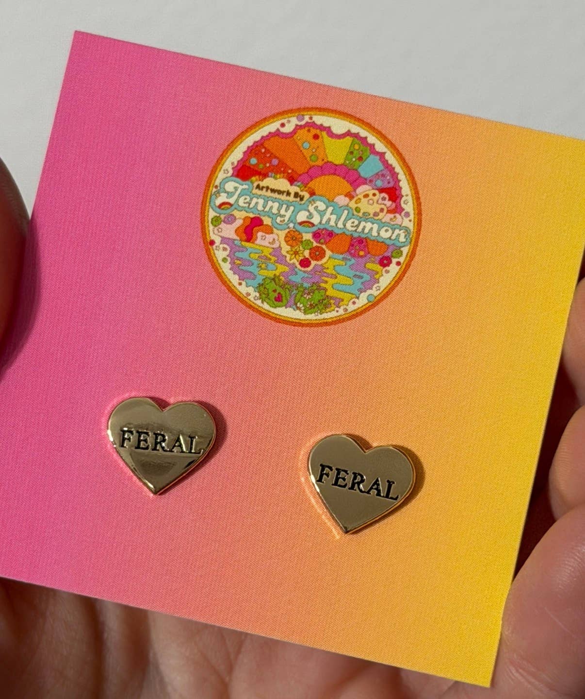 Feral Heart Stud Earrings in Gold Enamel