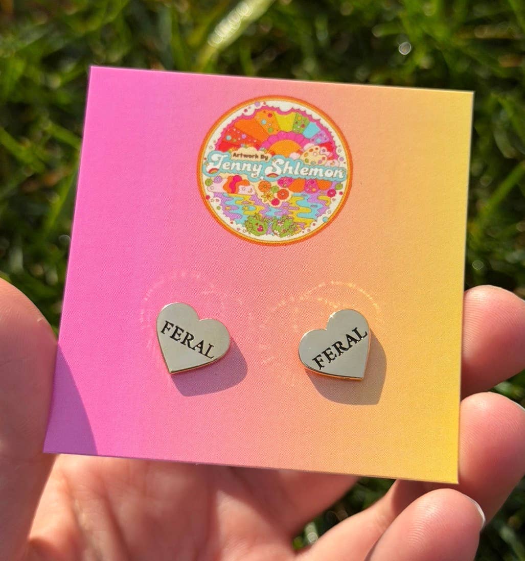 Feral Heart Stud Earrings in Gold Enamel
