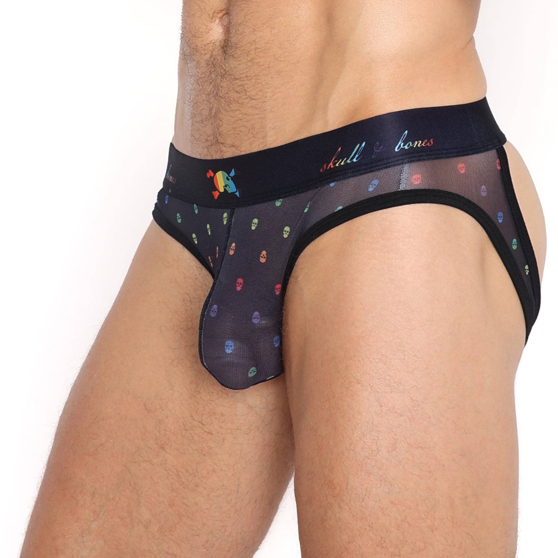 Ditsy Skull Sheer Mesh Y-Jock in Pride Black