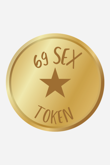 Gold mirror acrylic 69 Sex Sexy Time Token, a round 1.5 inch coin engraved with a star in the centre and the words 69 Sex Token