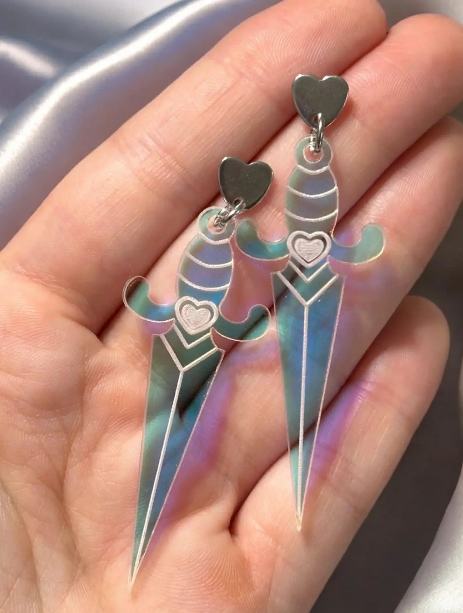 Heart Dagger Earrings in Iridescent