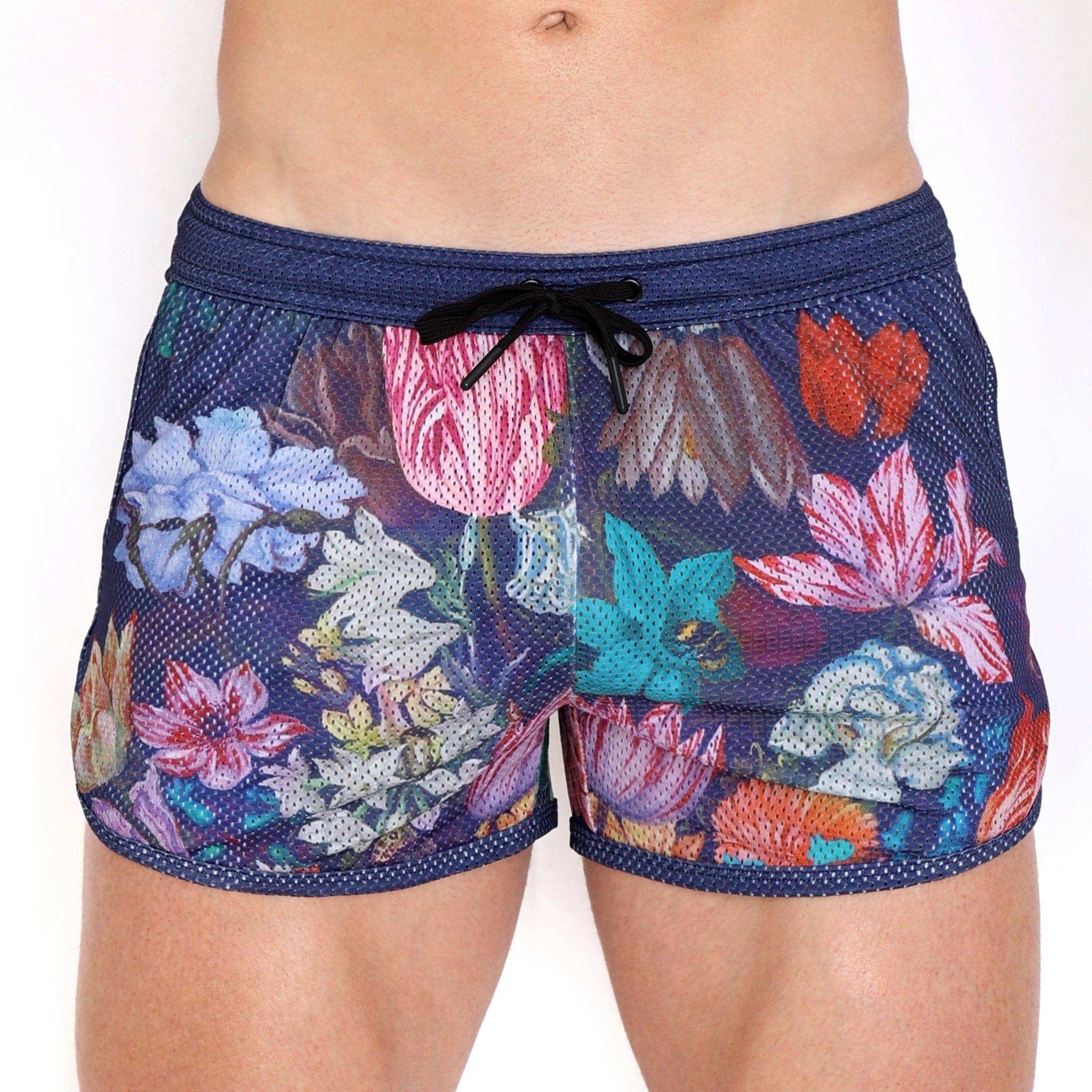 Hand Painted Floral Bouquet Shorts in Navy