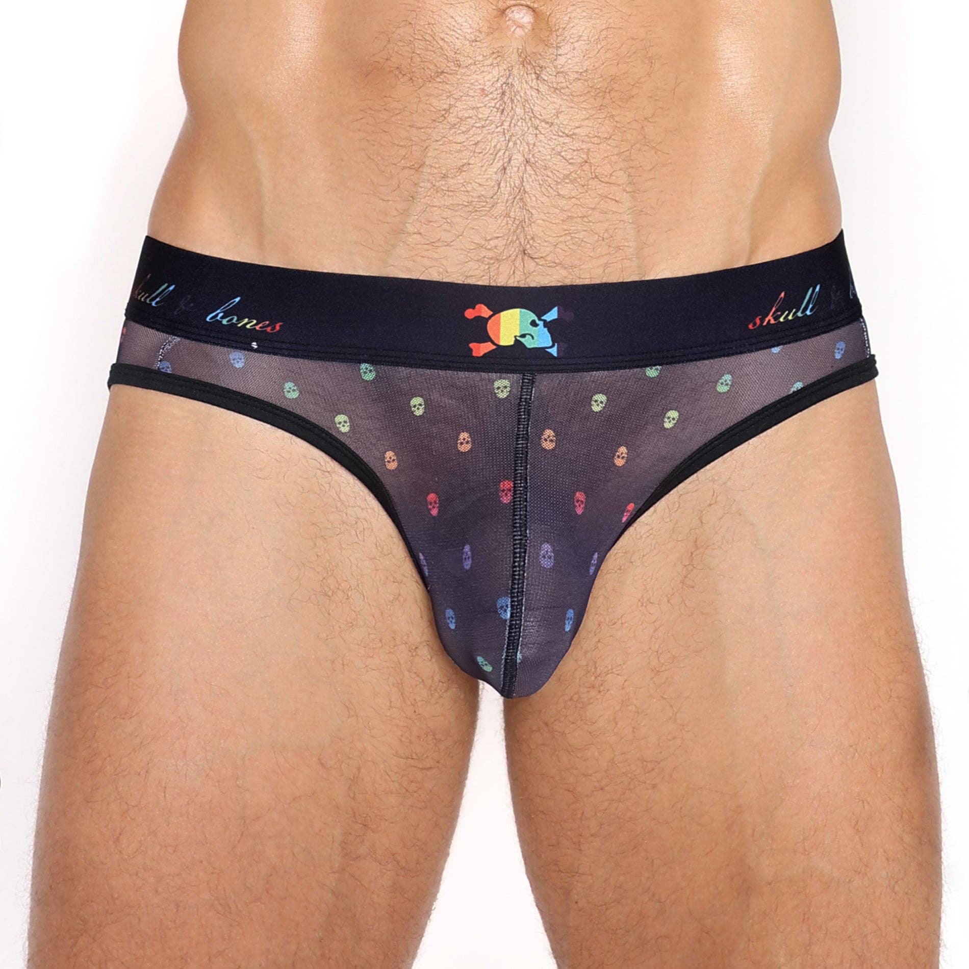 Ditsy Skull Sheer Mesh Y-Jock in Pride Black