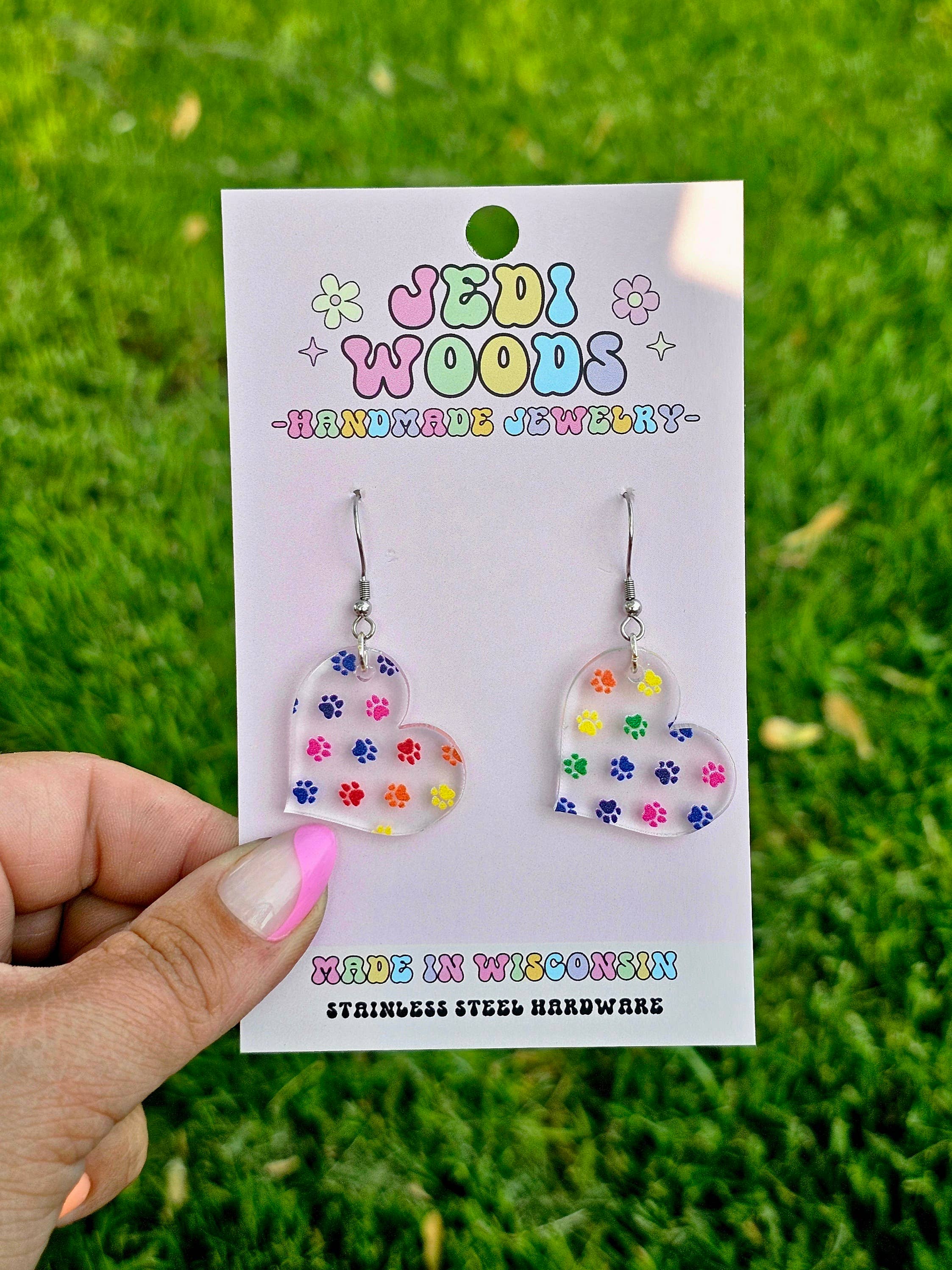 Heart Earrings in Rainbow Patterns