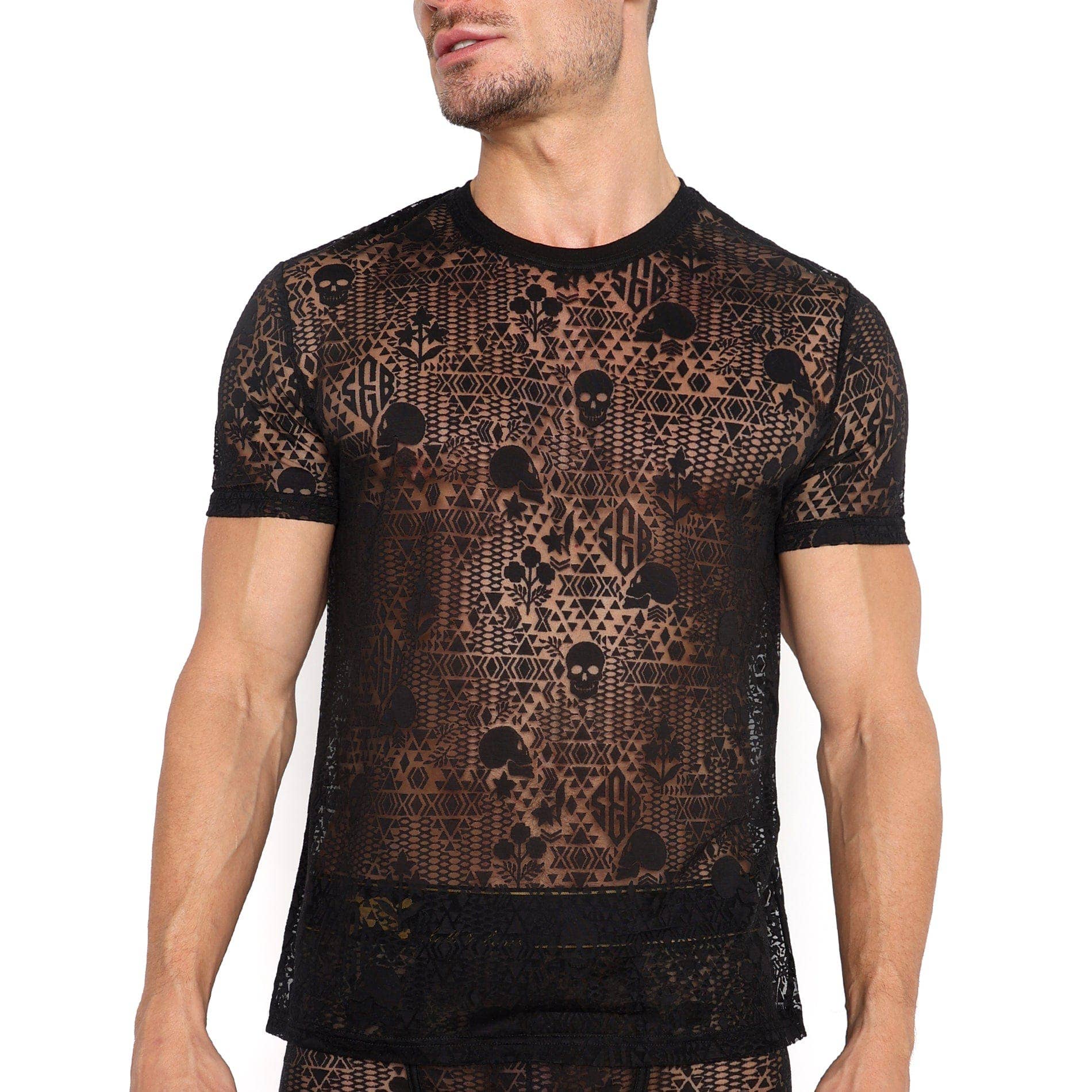 Skull & Bones Burnout Tee in Black