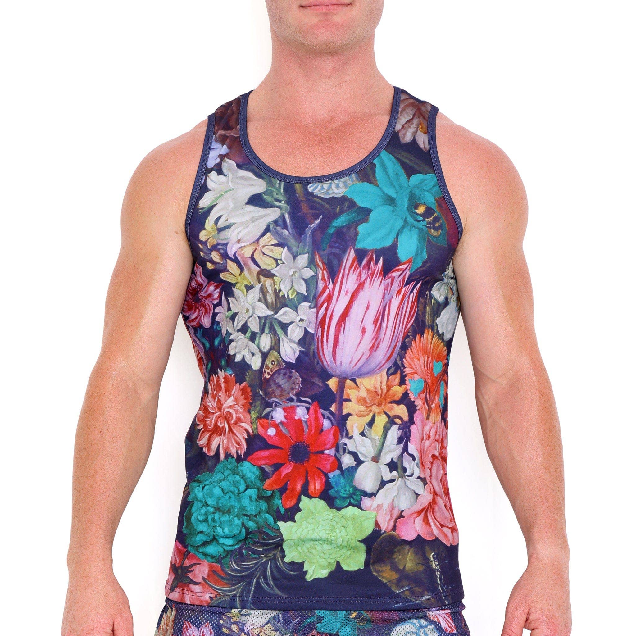 Hand Painted Floral Bouquet Tank in Navy