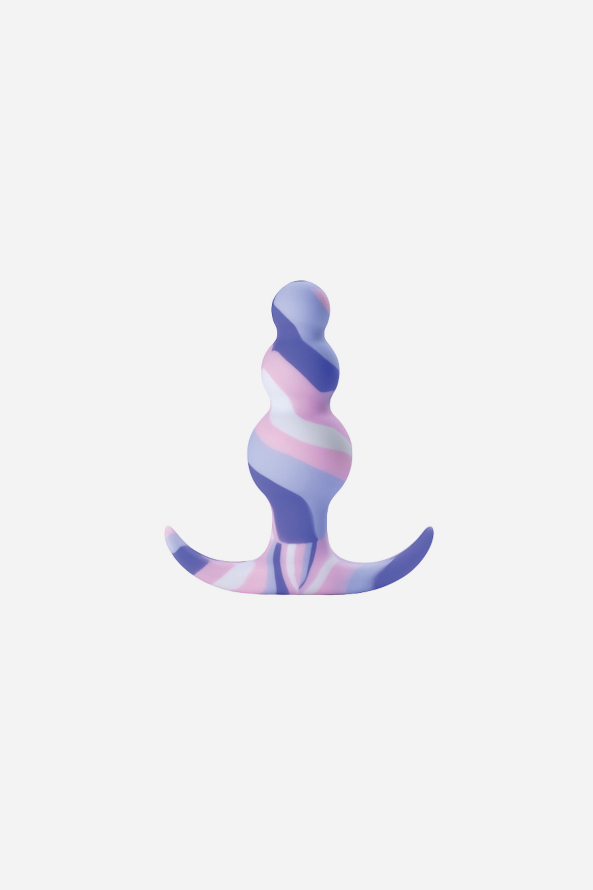 Avant Twilight small plug in swirled purple, pink and white silicone, with graduated beads and a curved flared base for easy handling.