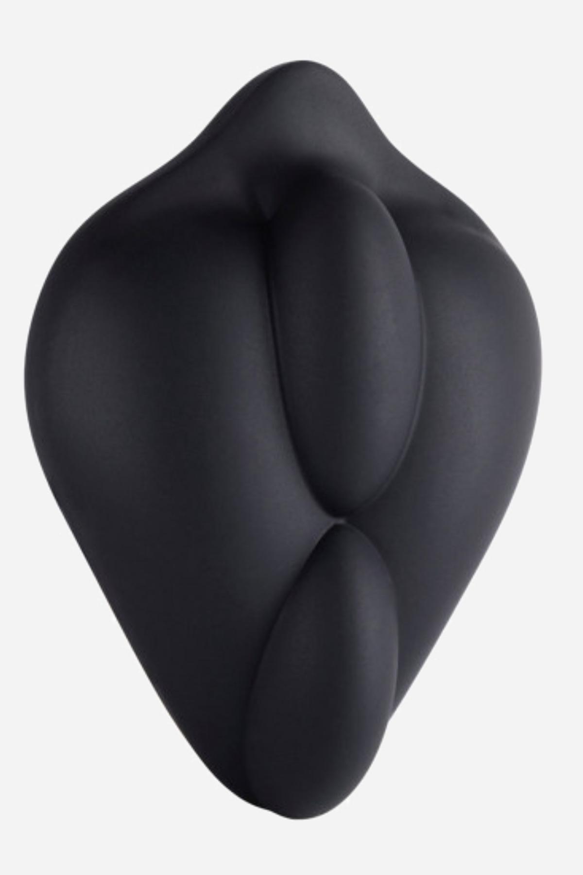 The black b.cush grinding pad seen front on, a smooth teardrop cushion with a soft double bump running down the centre of its face