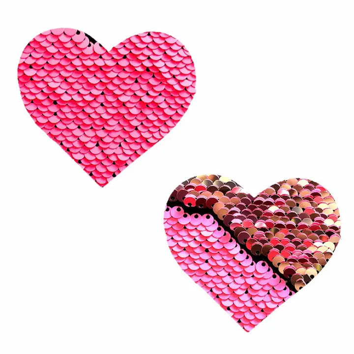 Pink Pony Club Sequin Heart Nipple Pasties in Pink & Silver