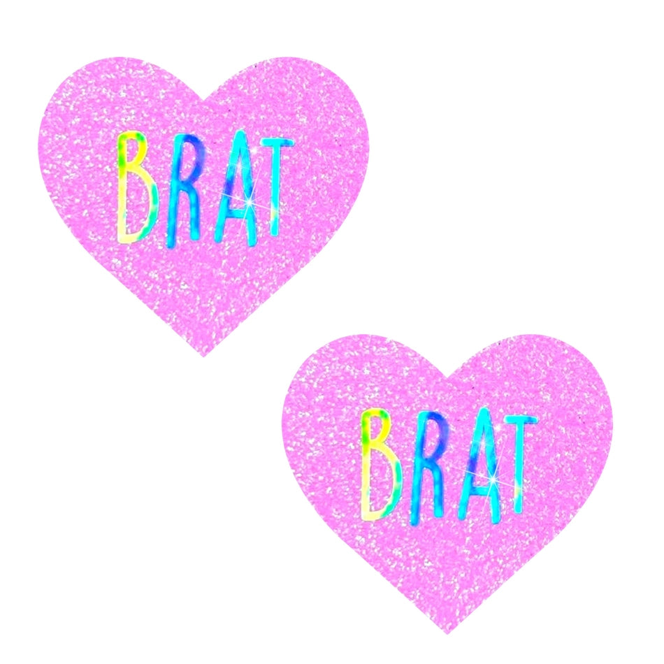 Brat Glitter Heart UV Nipple Pasties in Light Pink