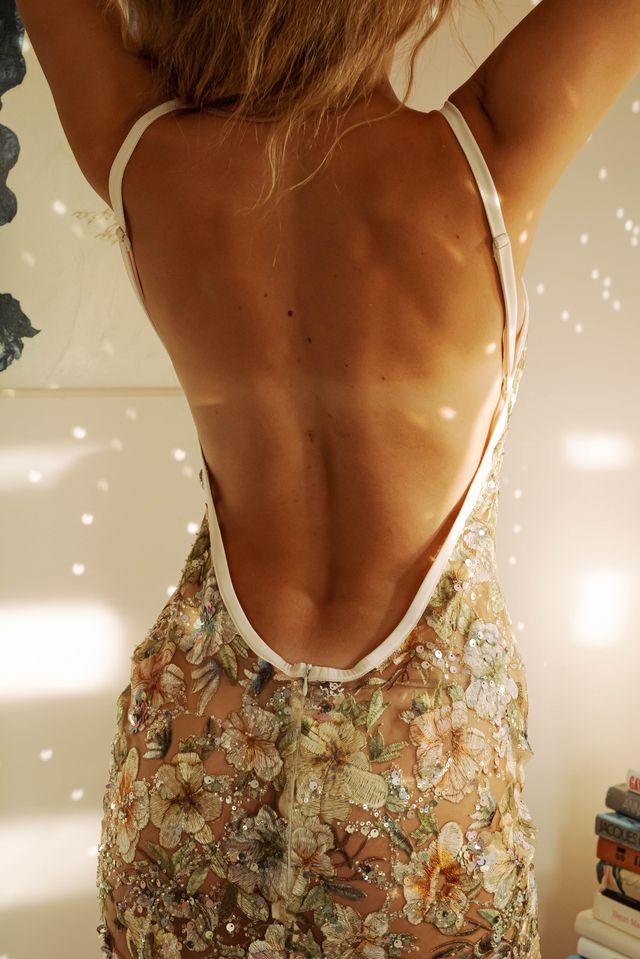 Kilo Brava Embroidery Maxi Slip in Multi Sparkle Champagne