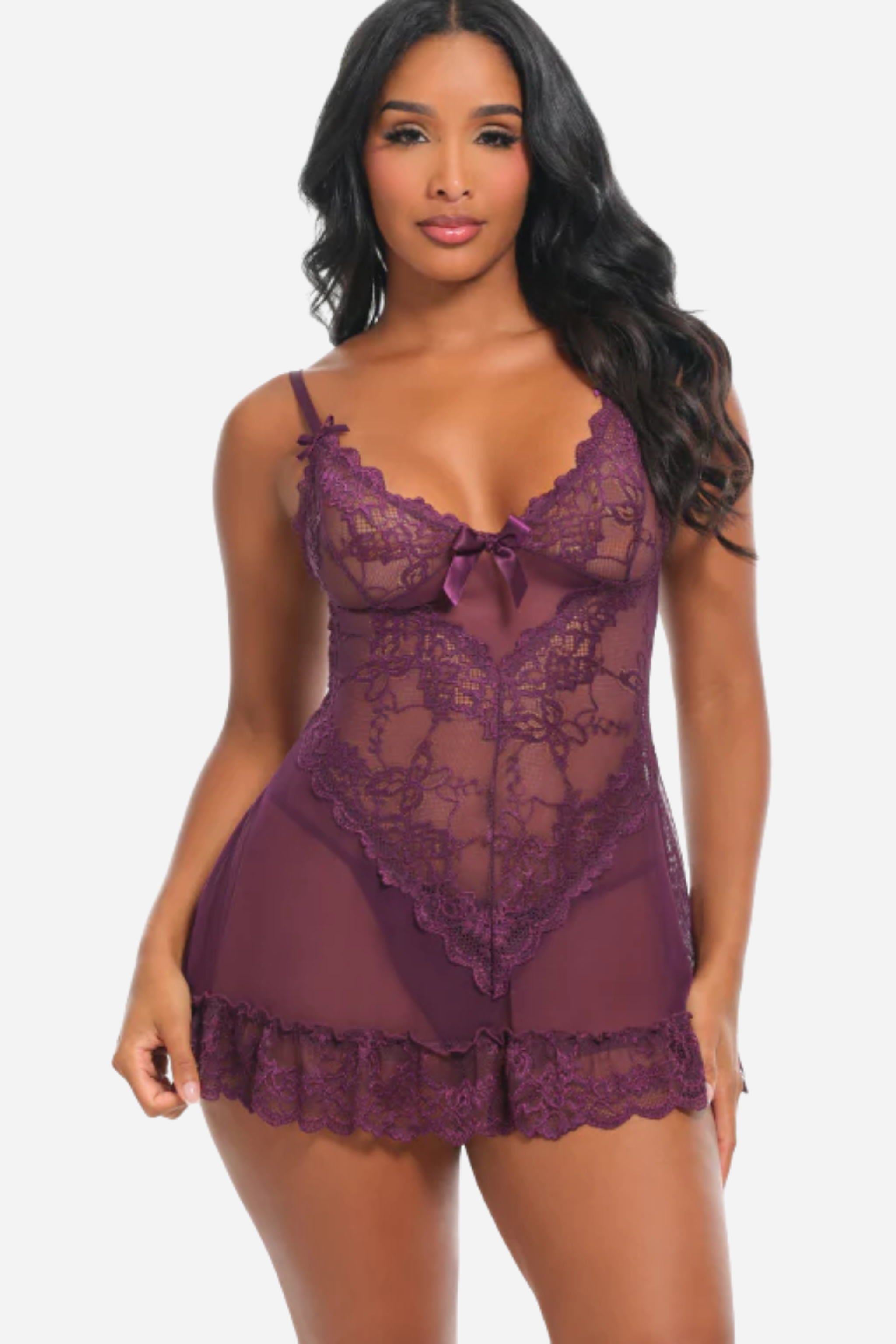 Call Me Coy Lace Babydoll in Plum Purple