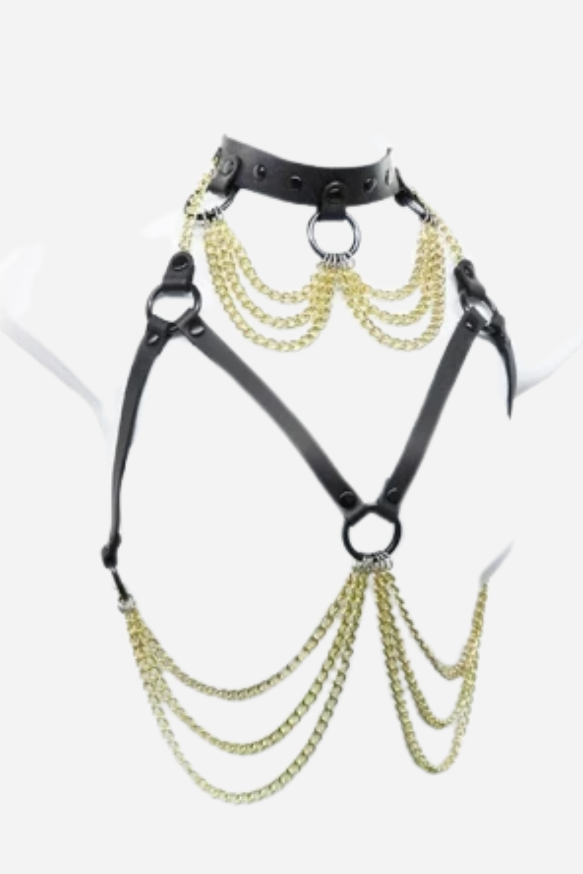 Chained Temptation Leather & Chain Bra Harness in Black & Gold