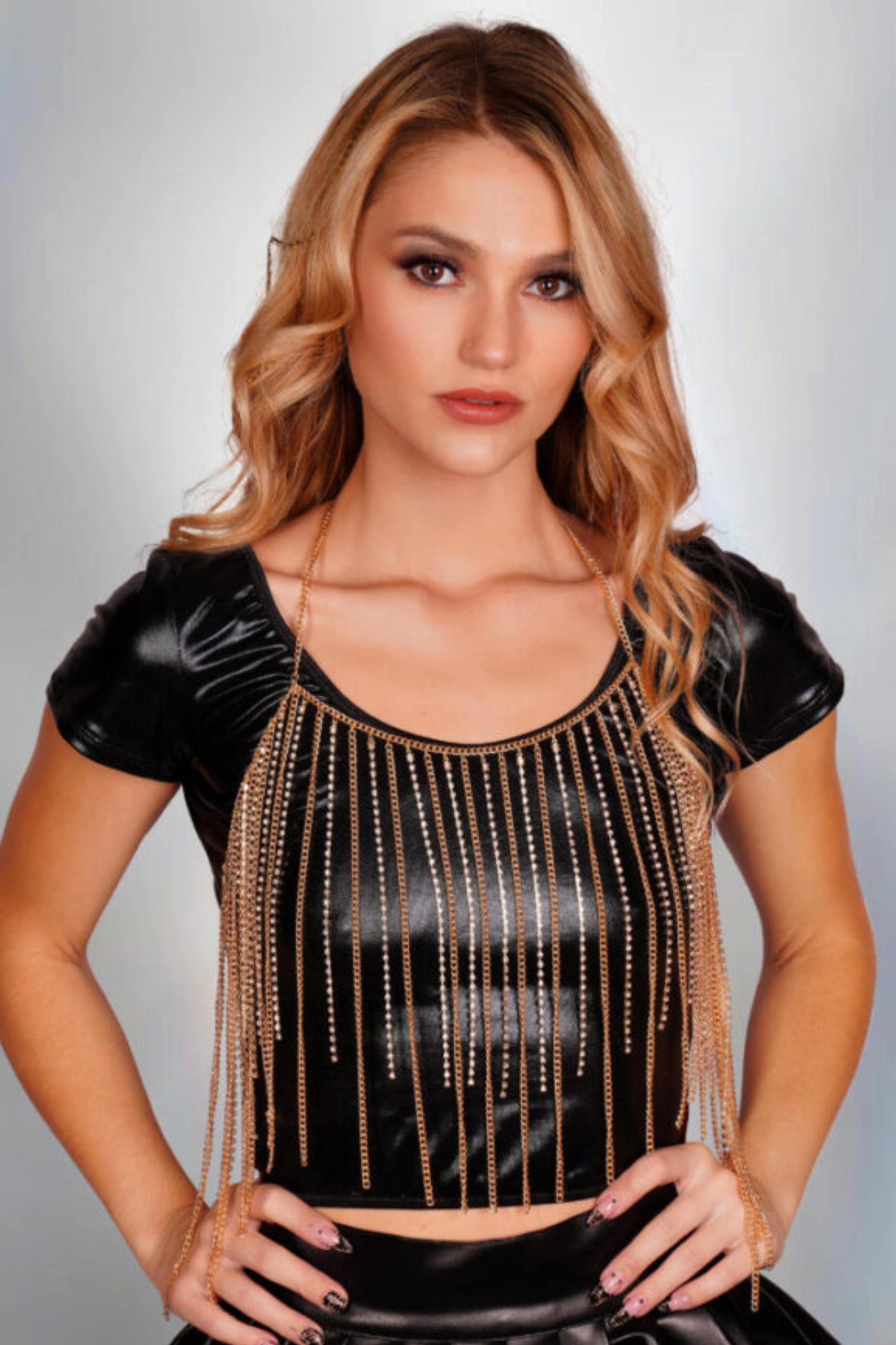 Chest Tassel Chain in Rhinestones & Gold