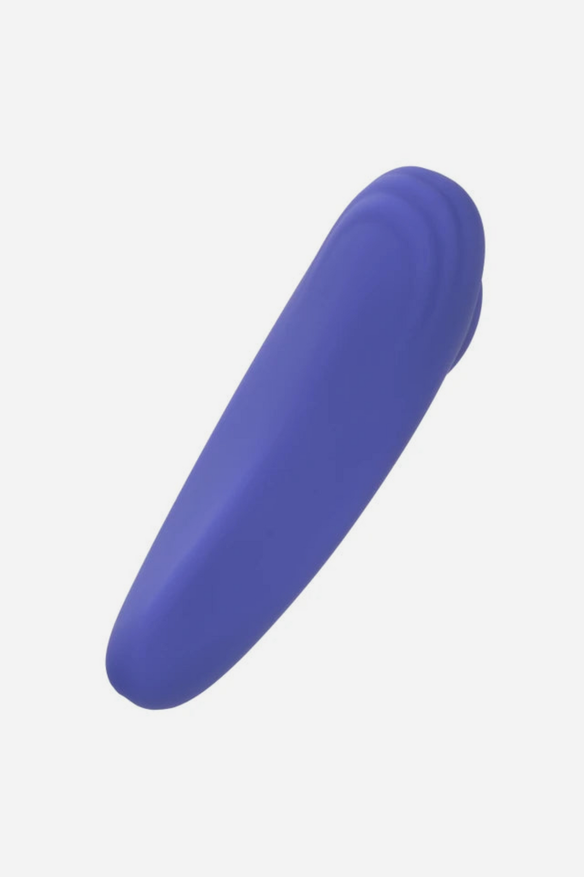 Angled view of the Connect Us Wearable Panty Vibe in periwinkle silicone, its slim curved body shaped to sit comfortably and discreetly in place