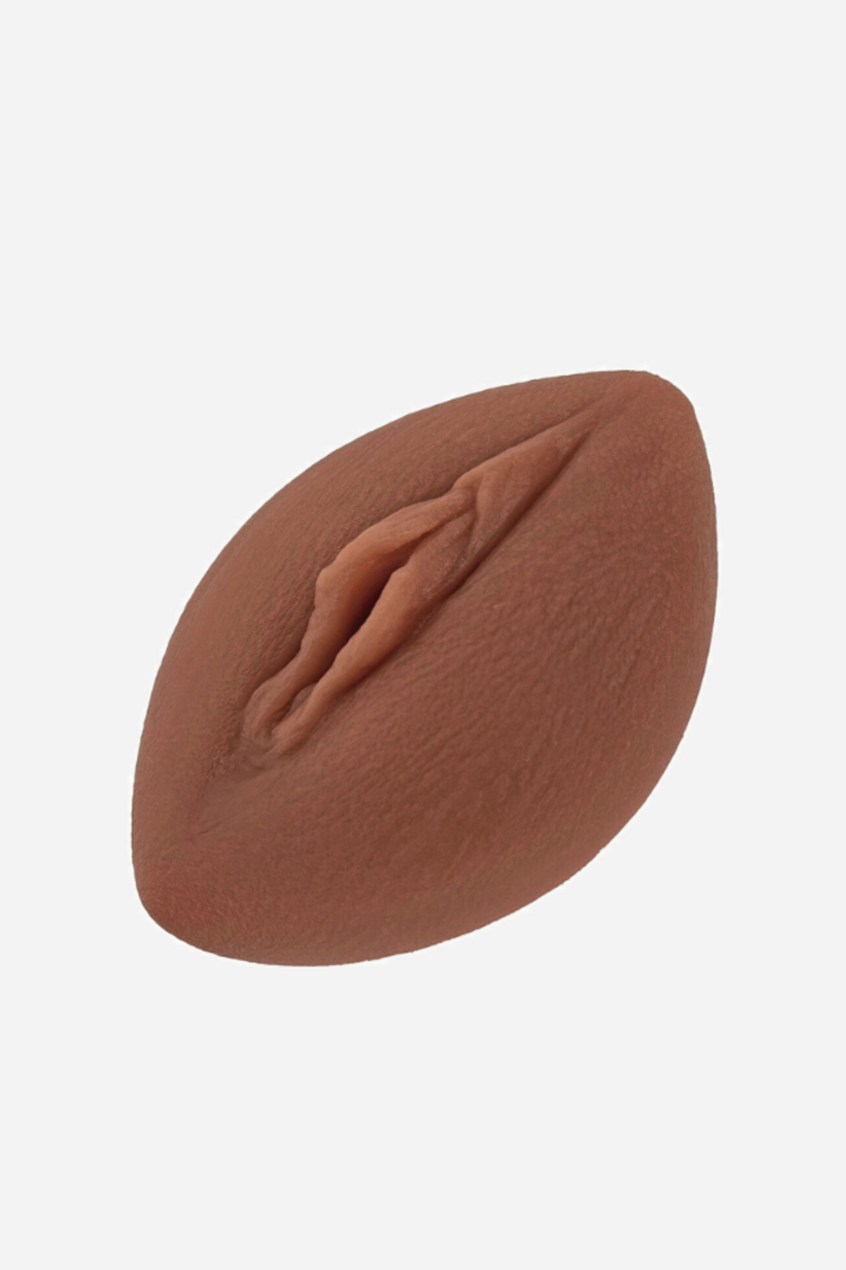 Toffee Coochie stimulator cushion seen from above, an oval pad moulded with a vulva shape