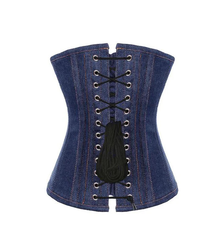 Cowbae Carter Zip Up Overbust in Denim