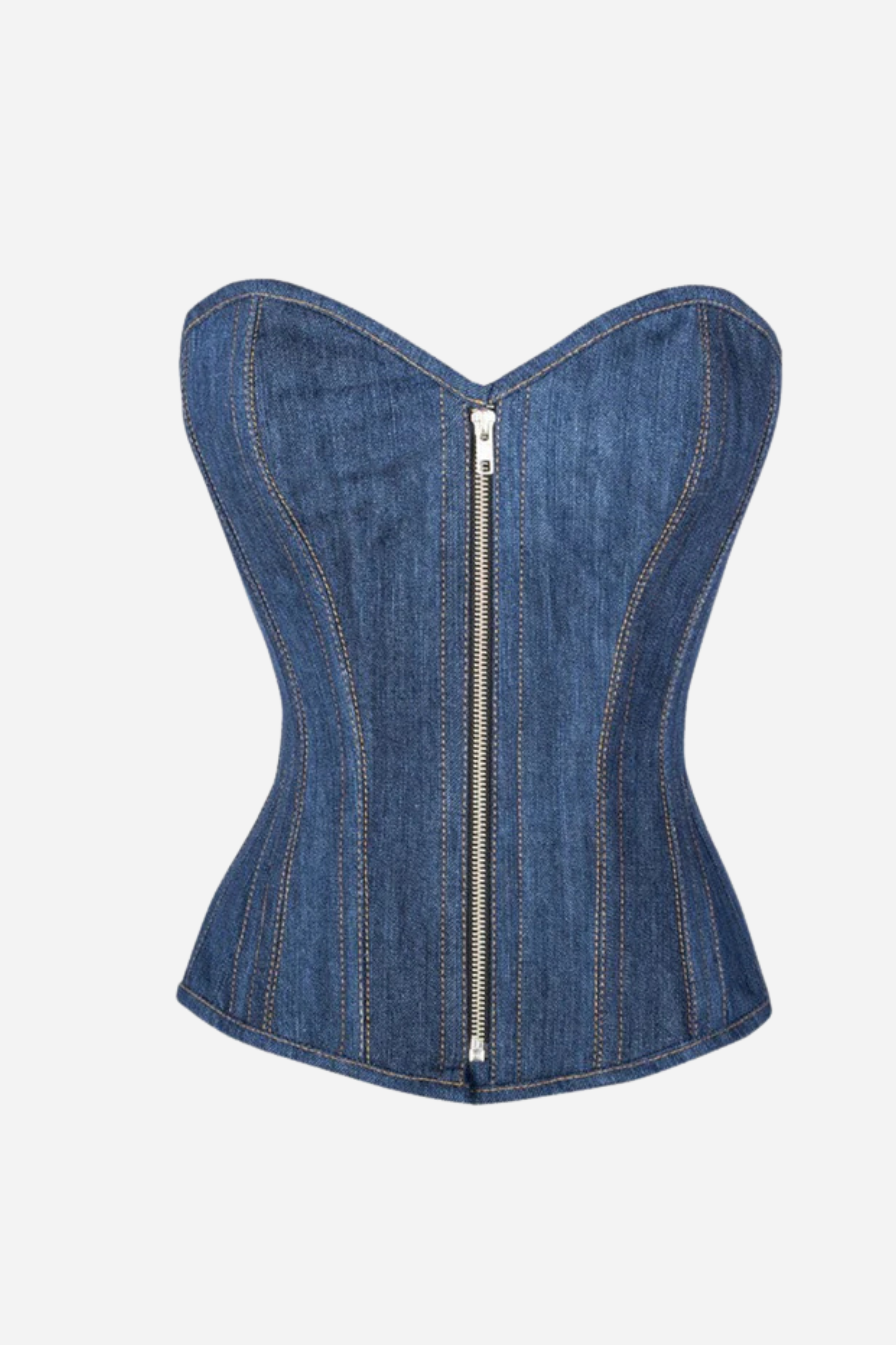 Cowbae Carter Zip Up Overbust in Denim
