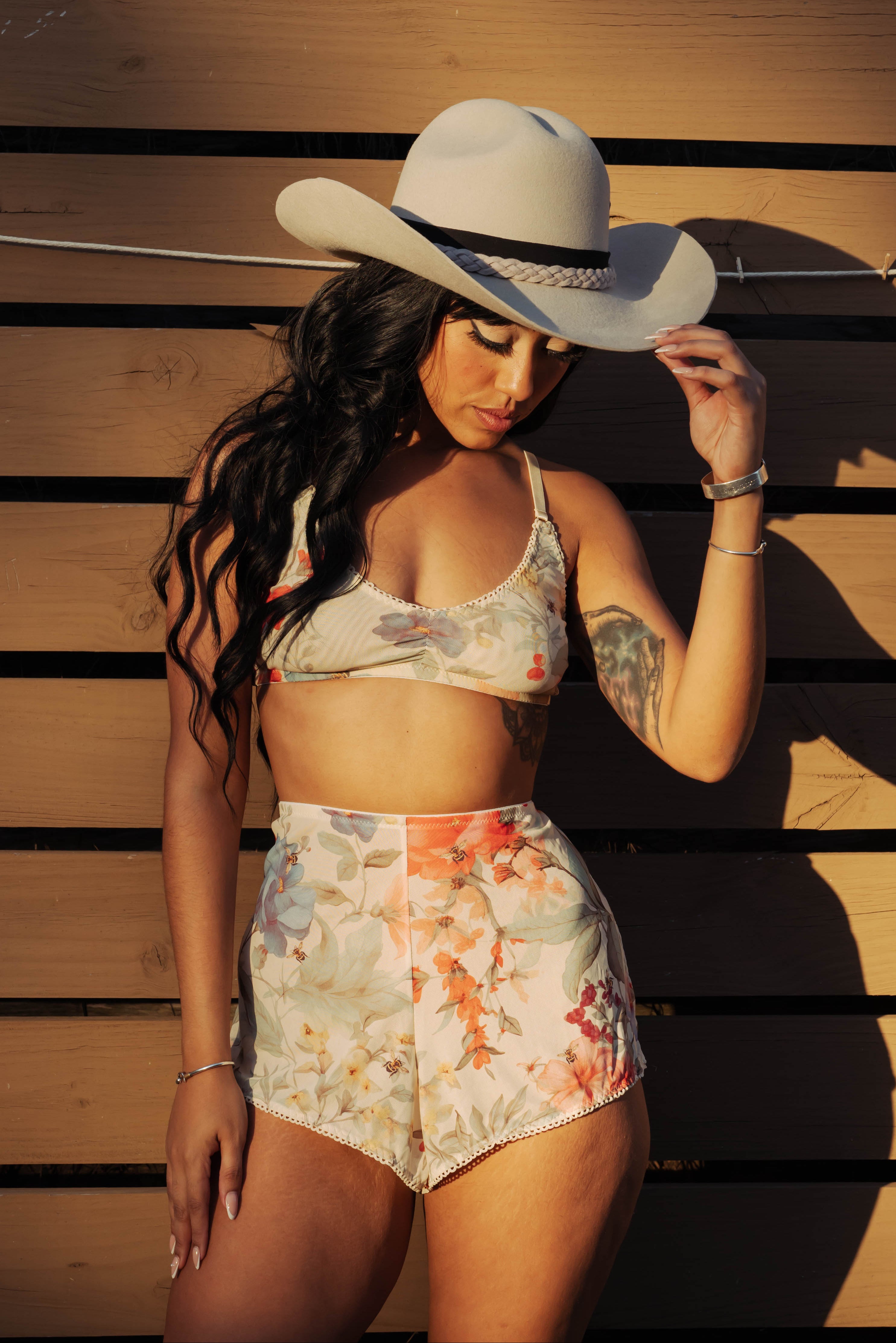 Kilo Brava Mesh High Waist Shorts in Honeybee Florals