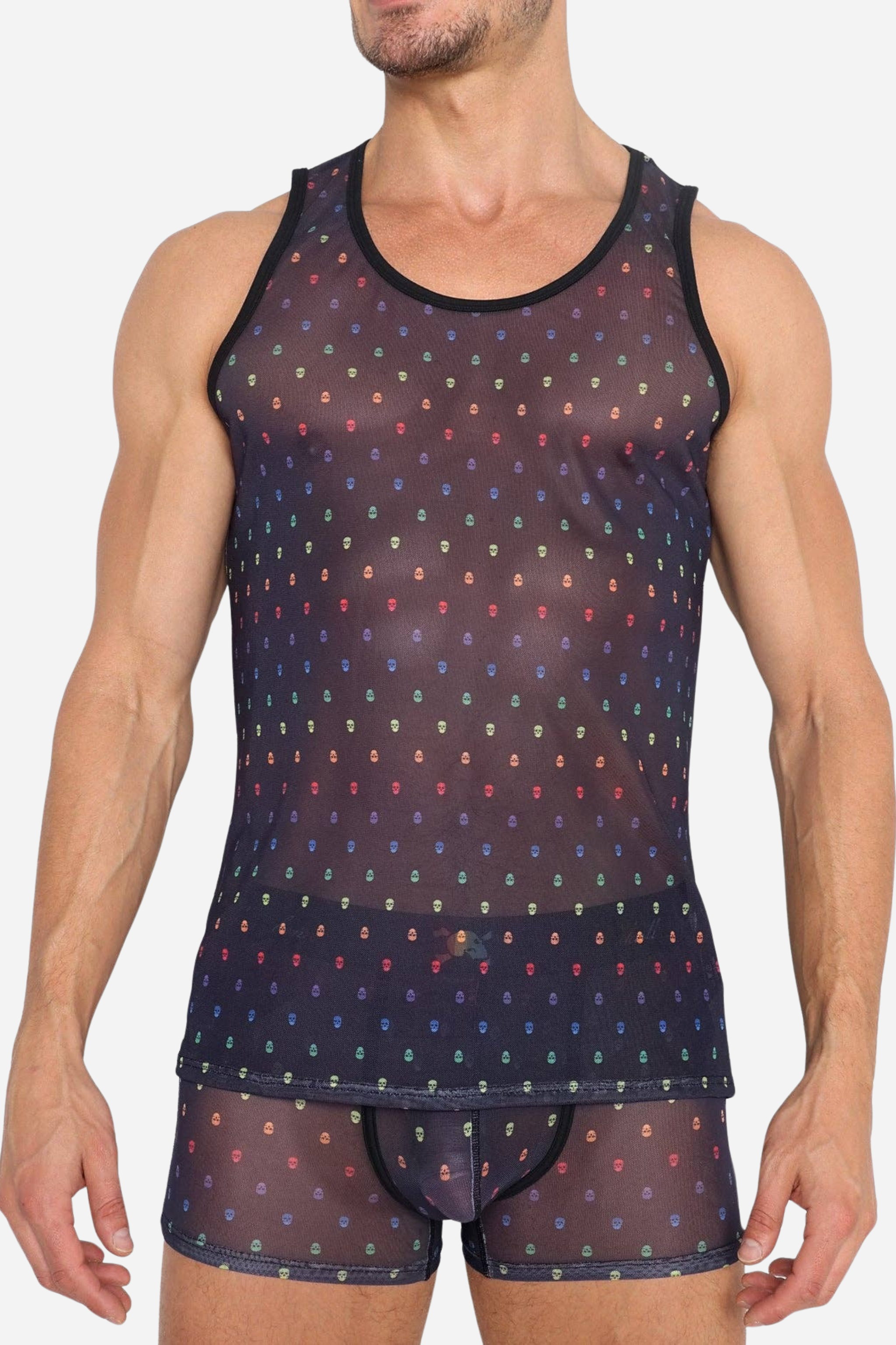 Ditsy Skull Sheer Mesh Tank in Pride Black