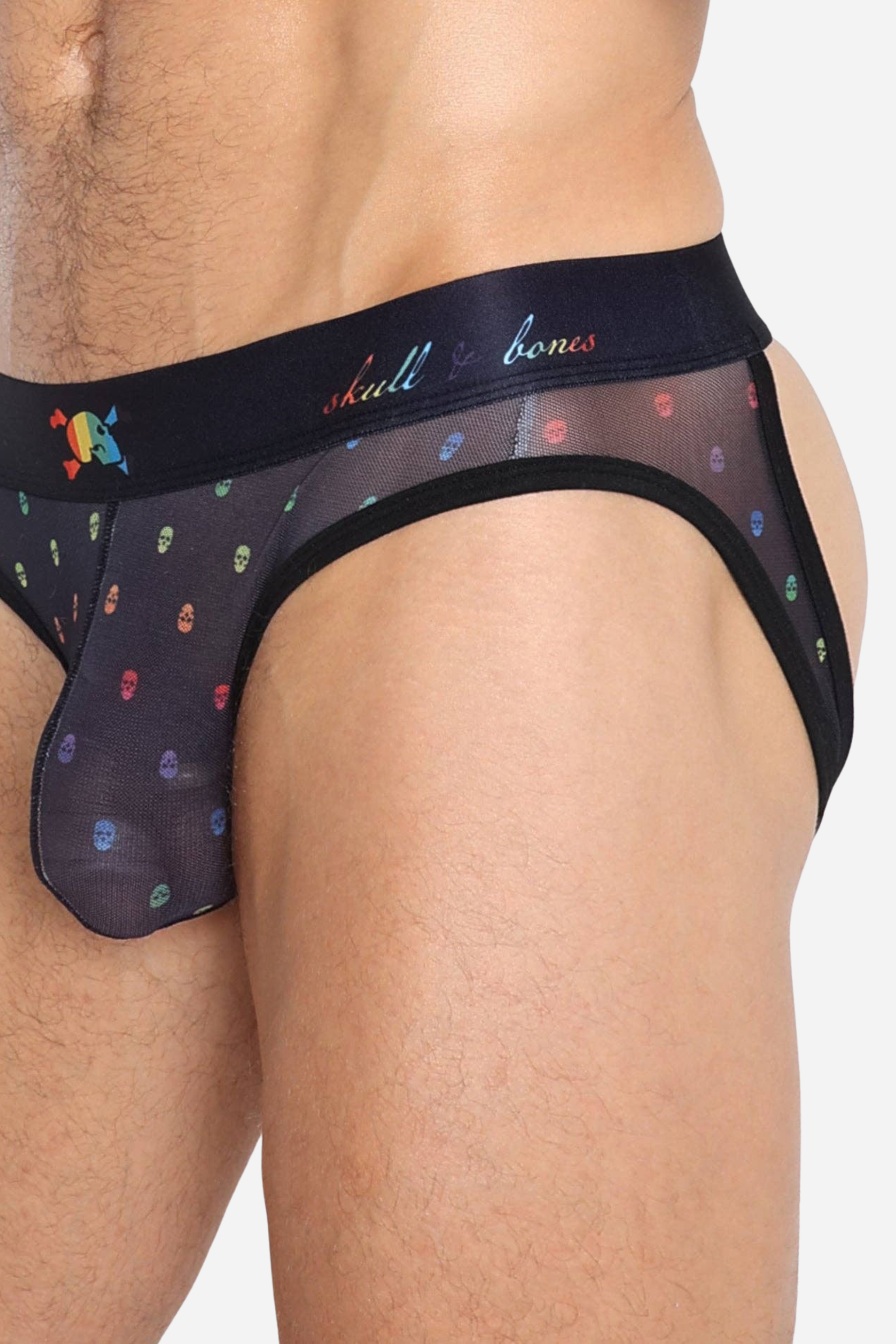 Ditsy Skull Sheer Mesh Y-Jock in Pride Black