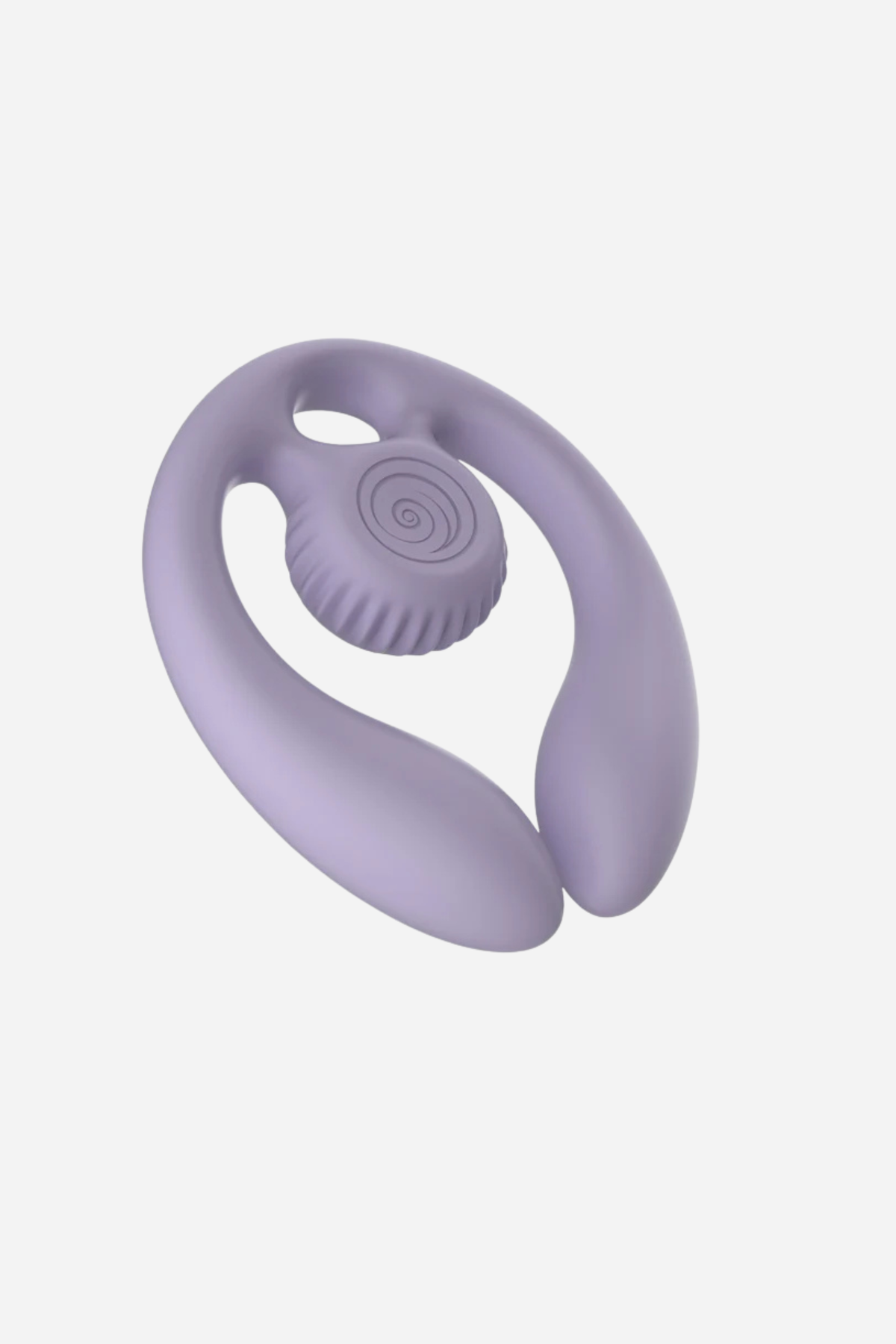 Lilac Gizi Duo shown at an angle to reveal the depth of its flexible silicone arms and the ridged rolling snail head at the centre