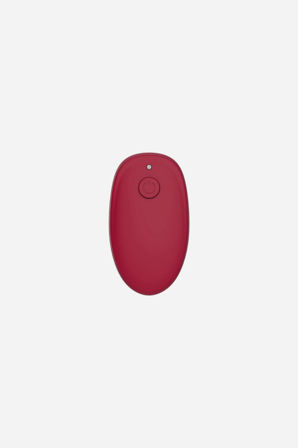 Burgundy wireless remote control for the Gizi Duo, a small rounded pebble-shaped controller for switching vibration and rolling modes