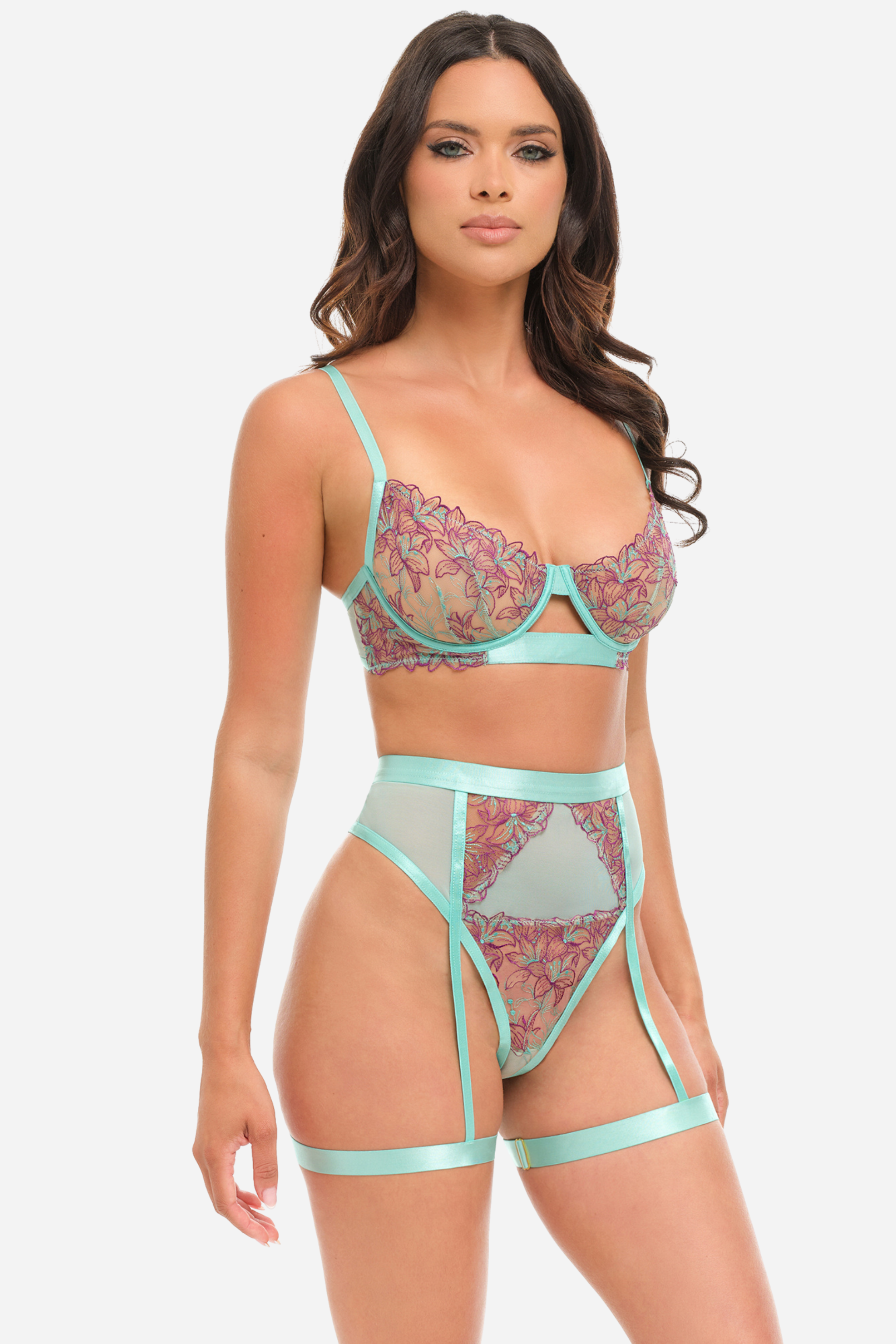 Easy On Me Embroidered Bralette & High Waist Panty Harness Set