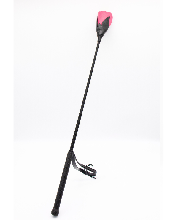 full length view of the crop length and pink rose tip of the kinky flower corp