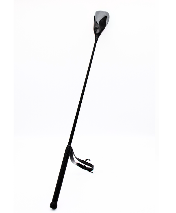 .Enchanted Leather Rose Tipped Crop in Black