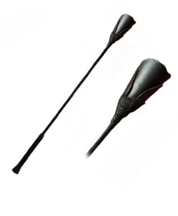 black leather rose tipped crop