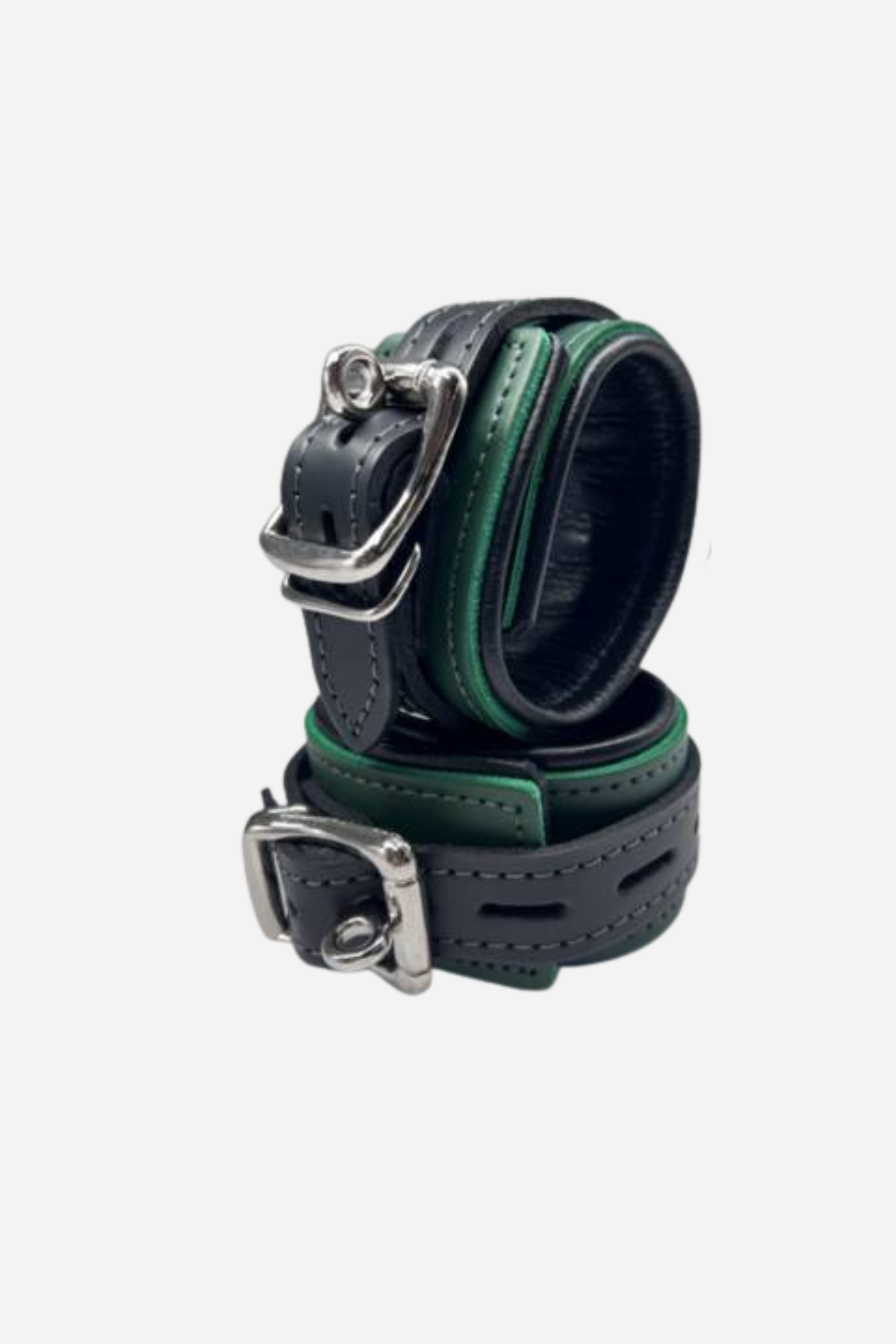 Eternally Mine Leather Locking Cuffs in Green & Black