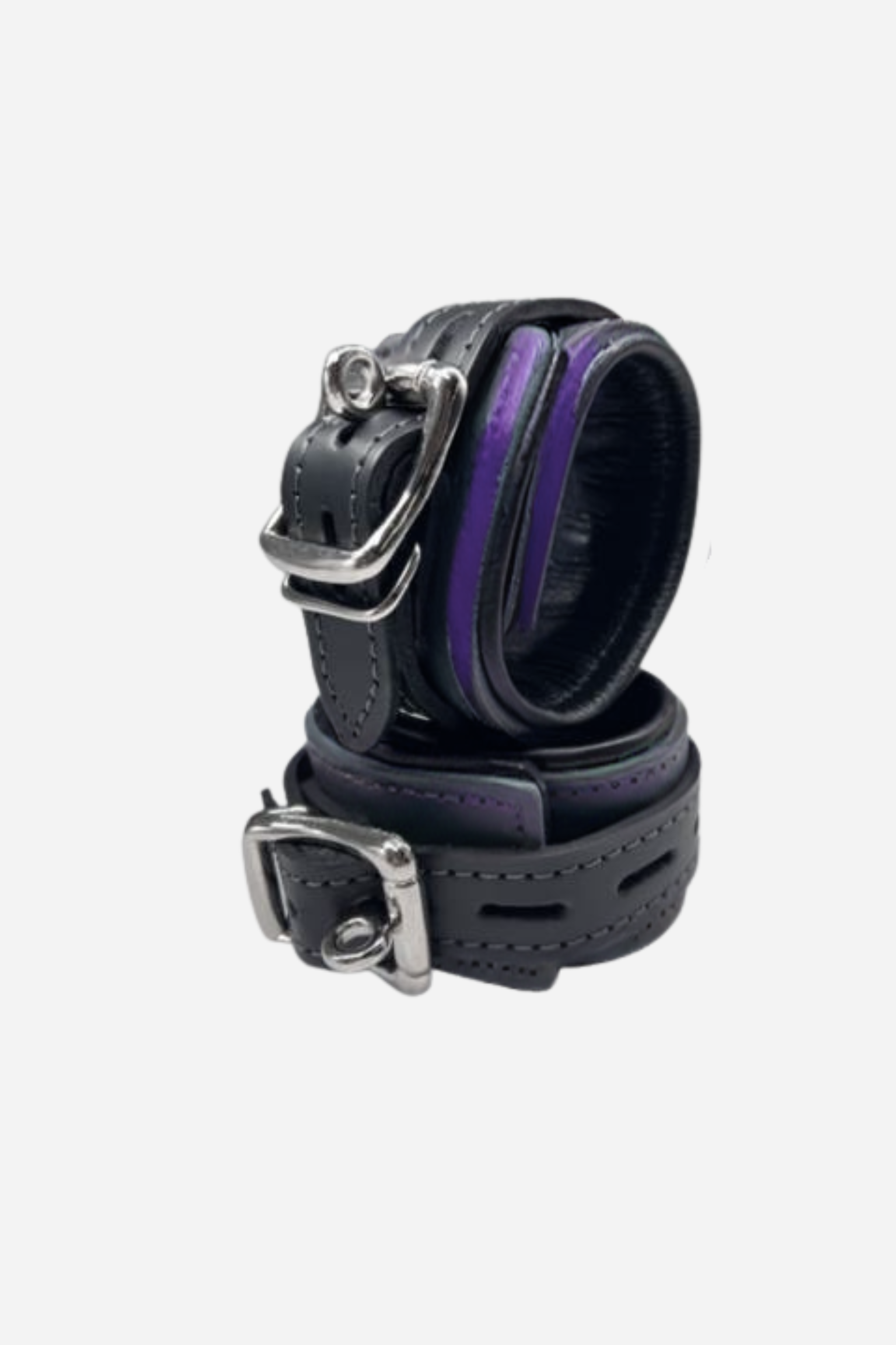 Eternally Mine Leather Locking Cuffs in Purple & Black