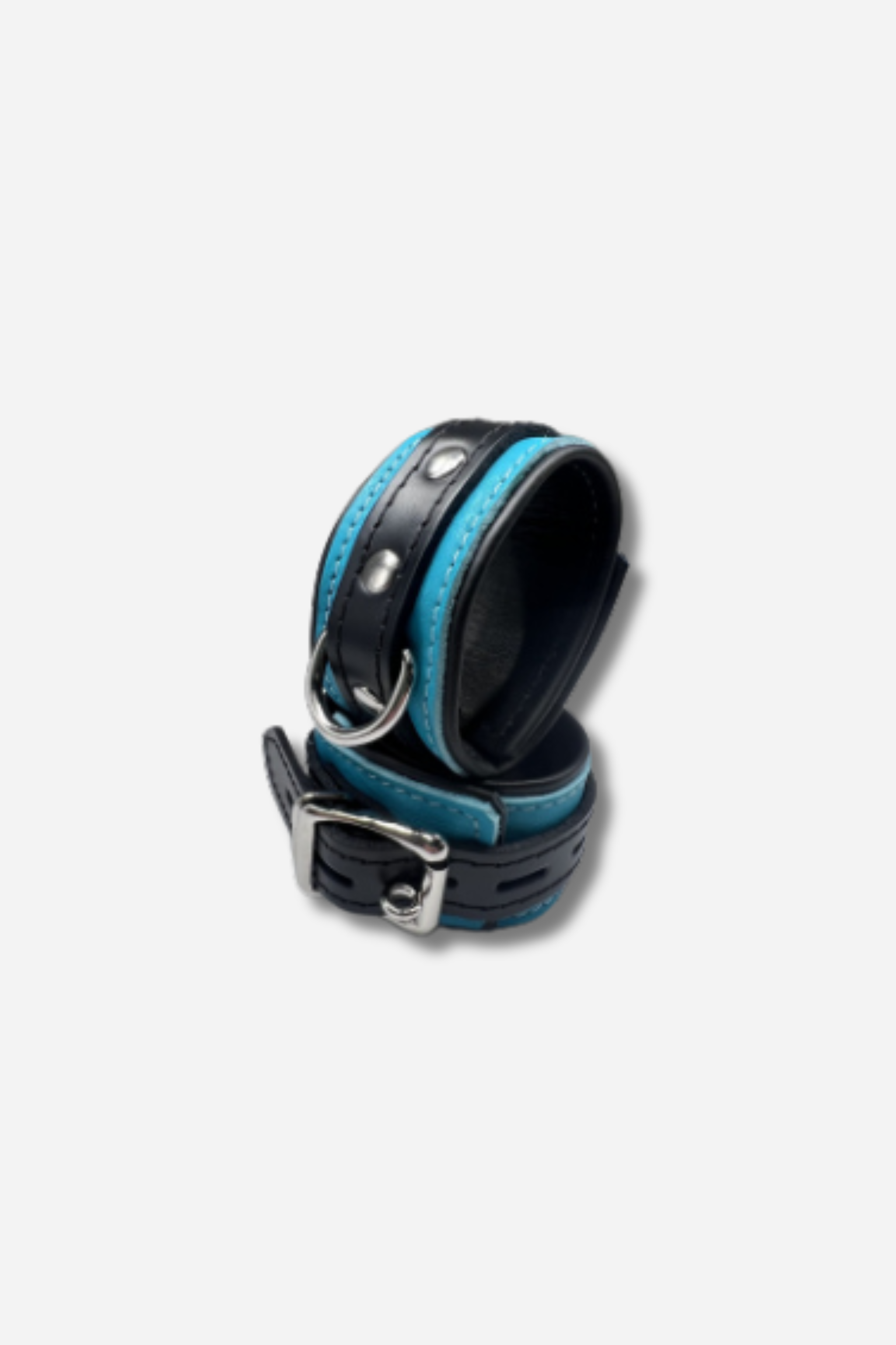 Eternally Mine Leather Locking Cuffs in Teal & Black