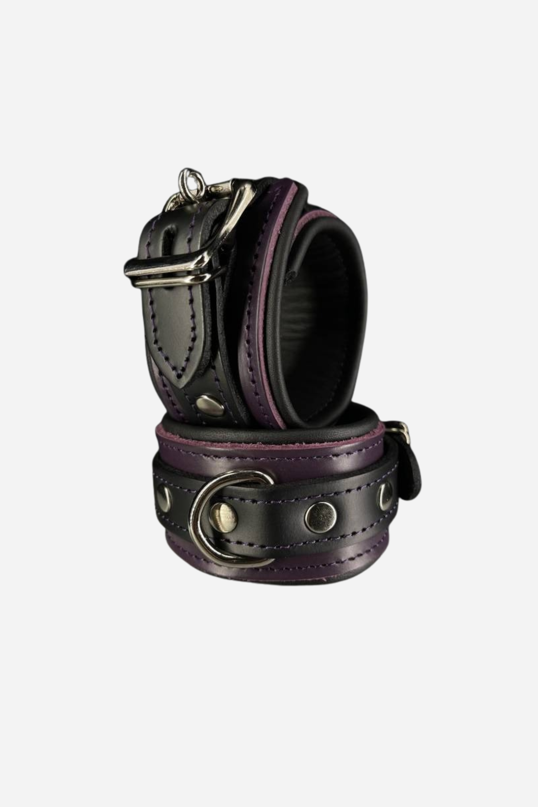 Eternally Mine Leather Locking Cuffs in Purple & Black