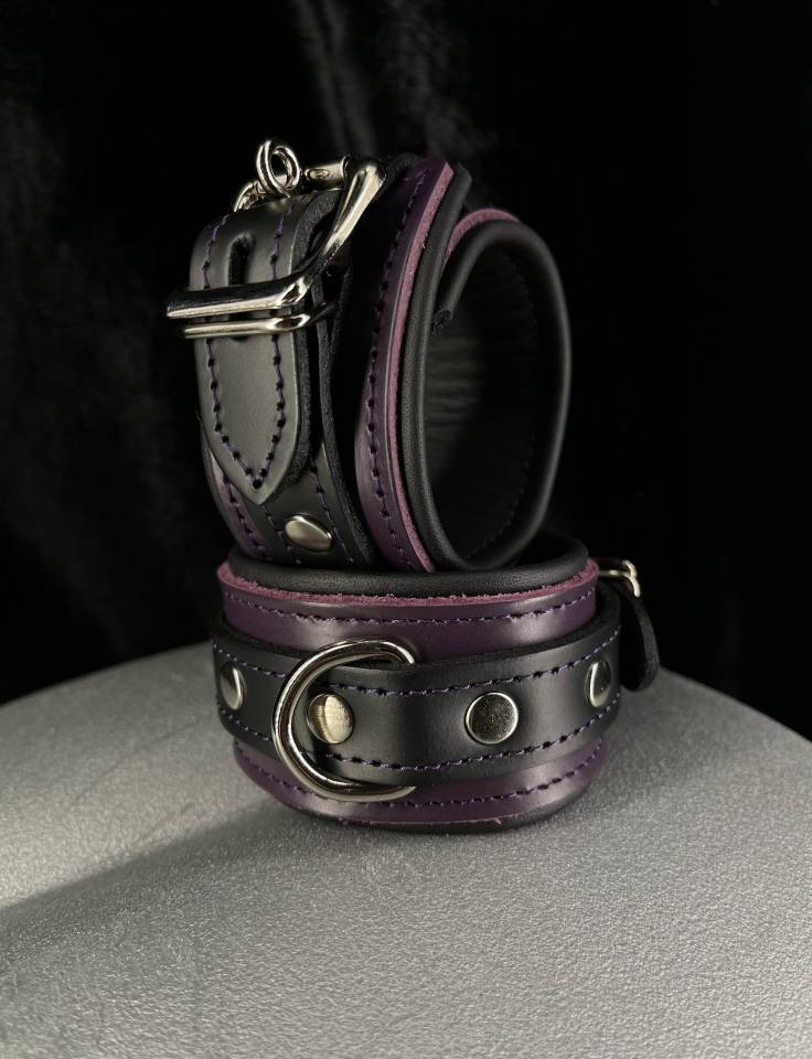 Eternally Mine Leather Locking Cuffs in Purple & Black