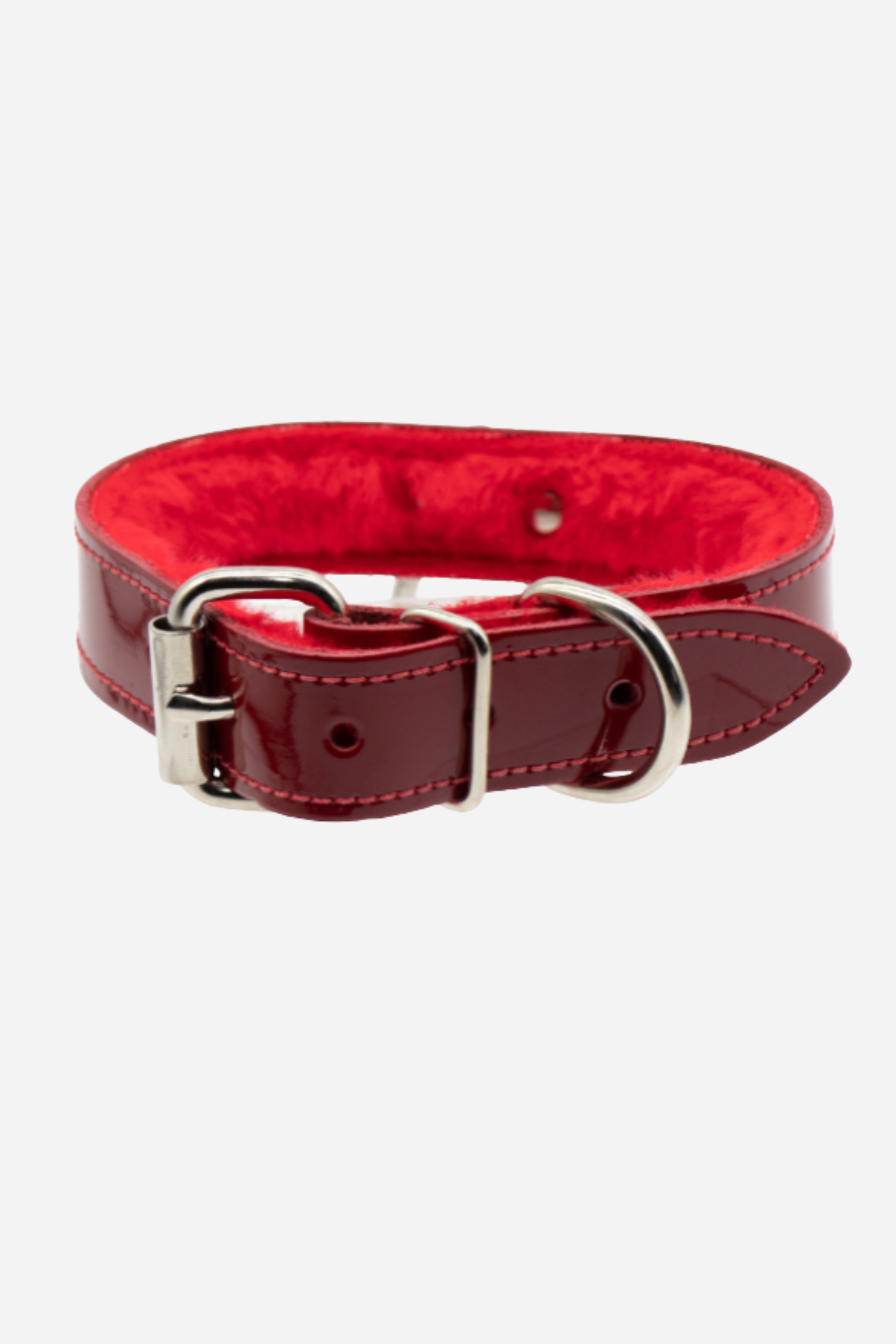 Please May I Fleece Lined Collar in Red Patent Leather