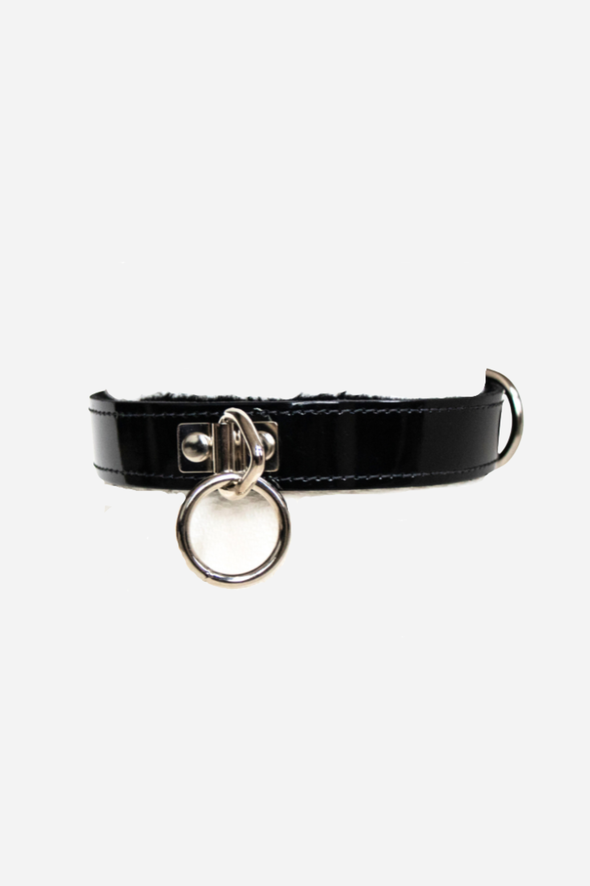 Please May I Fleece Lined Collar in Patent Black Leather