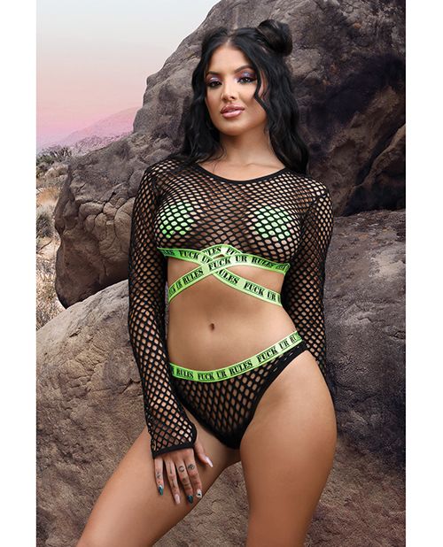 Fuck Your Rules Fishnet Crop Top, Panty, Pasties Set