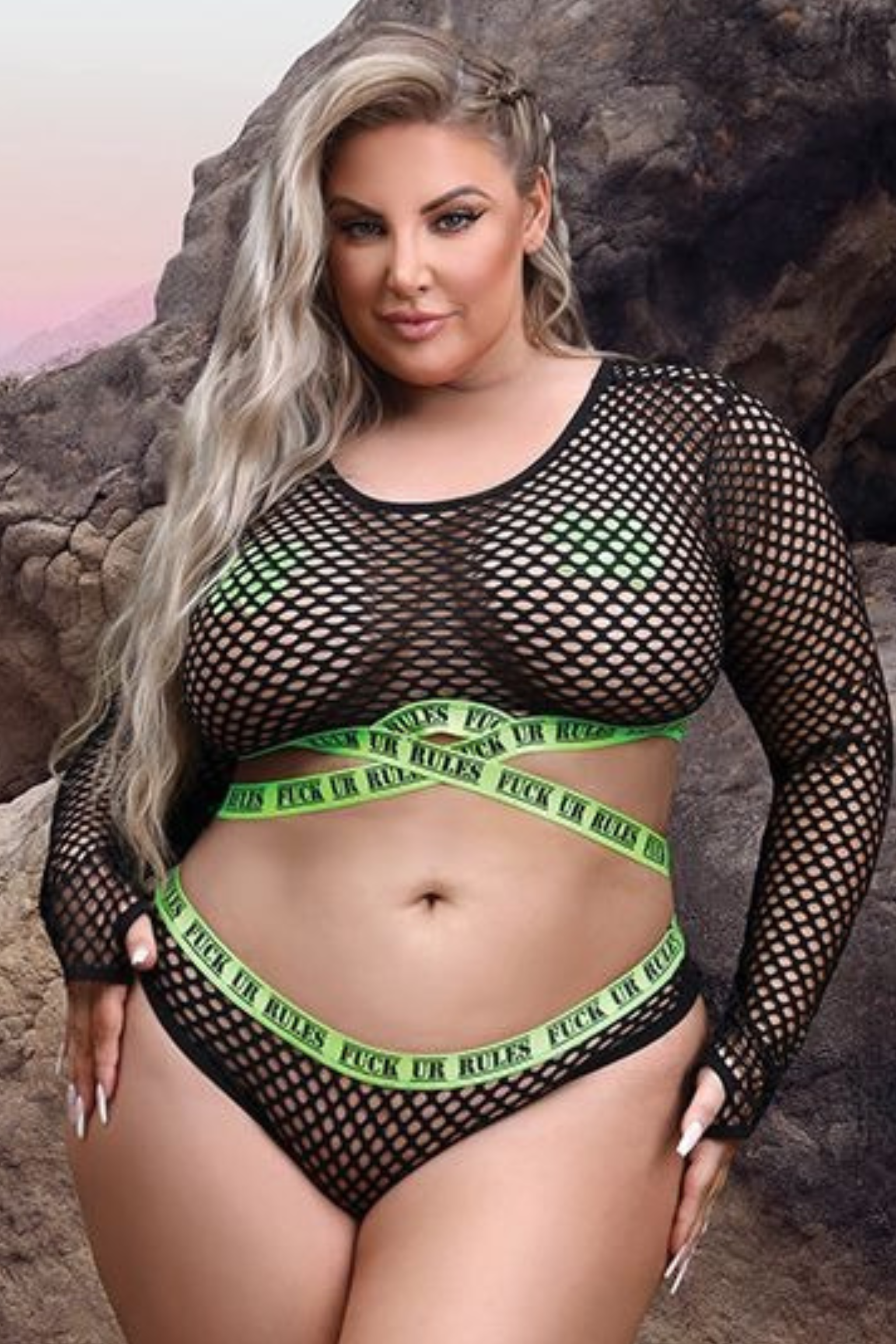 Fuck Your Rules Fishnet Crop Top, Panty, Pasties Set