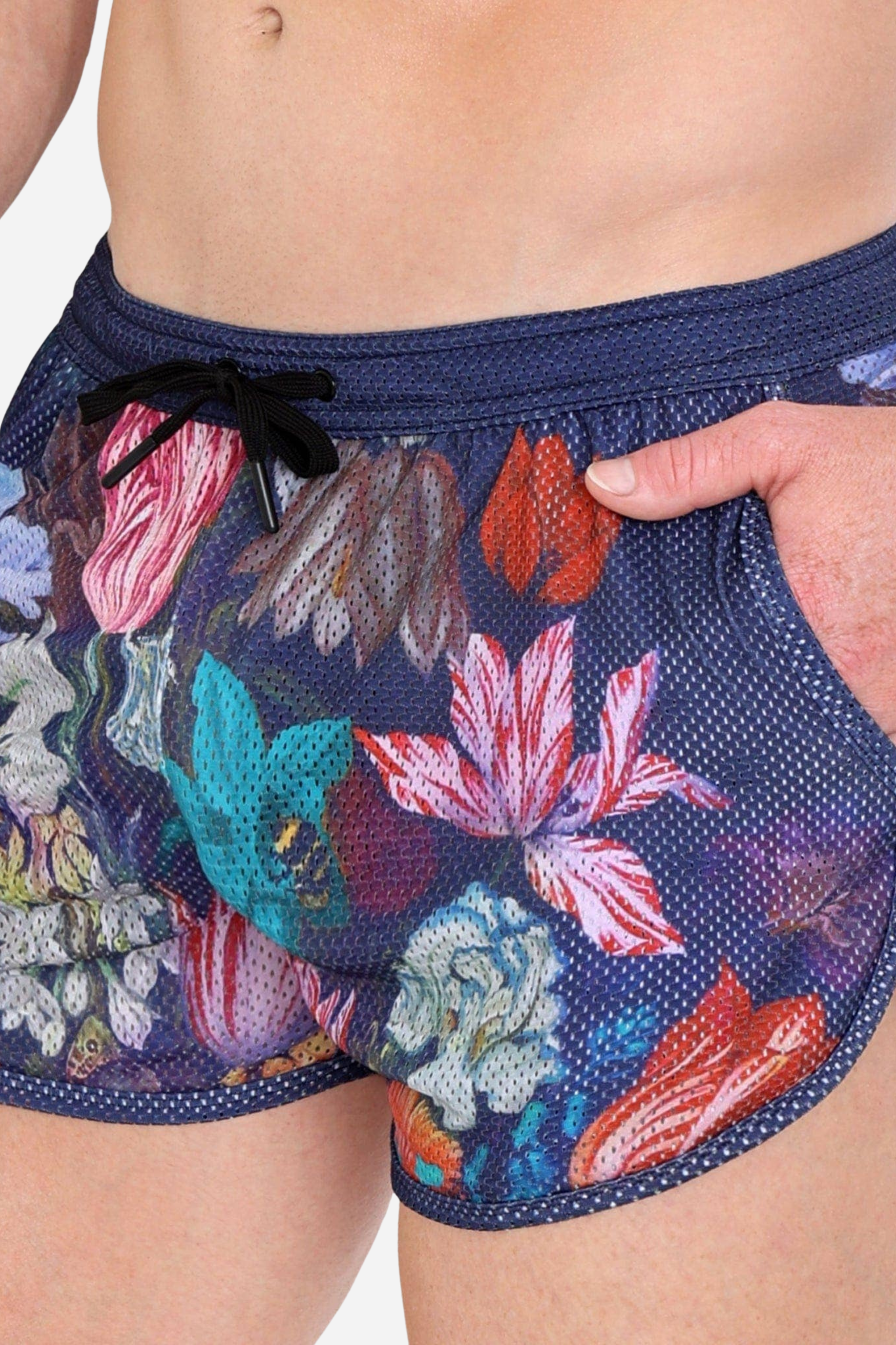Hand Painted Floral Bouquet Shorts in Navy