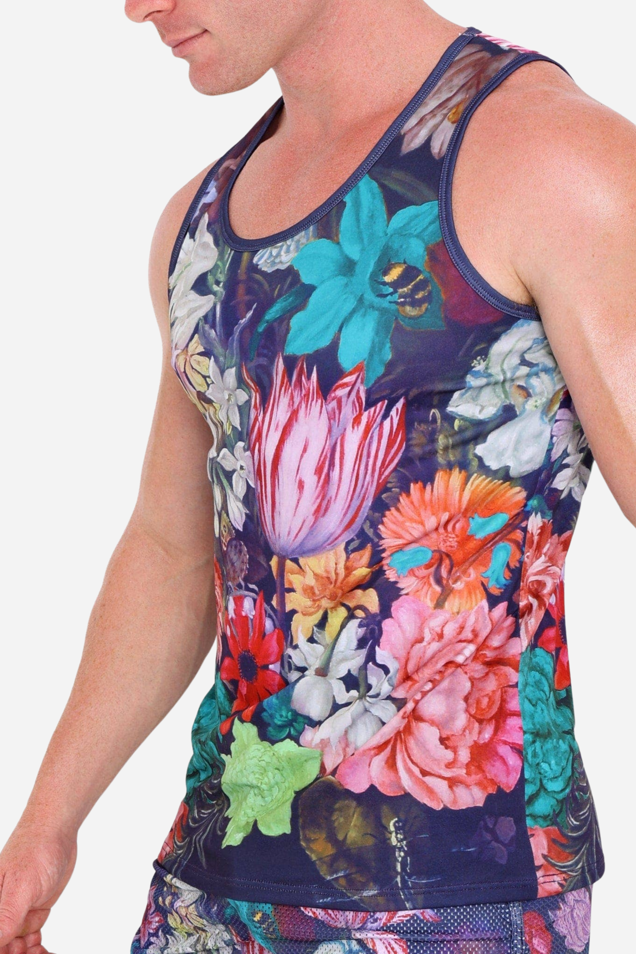 Hand Painted Floral Bouquet Tank in Navy