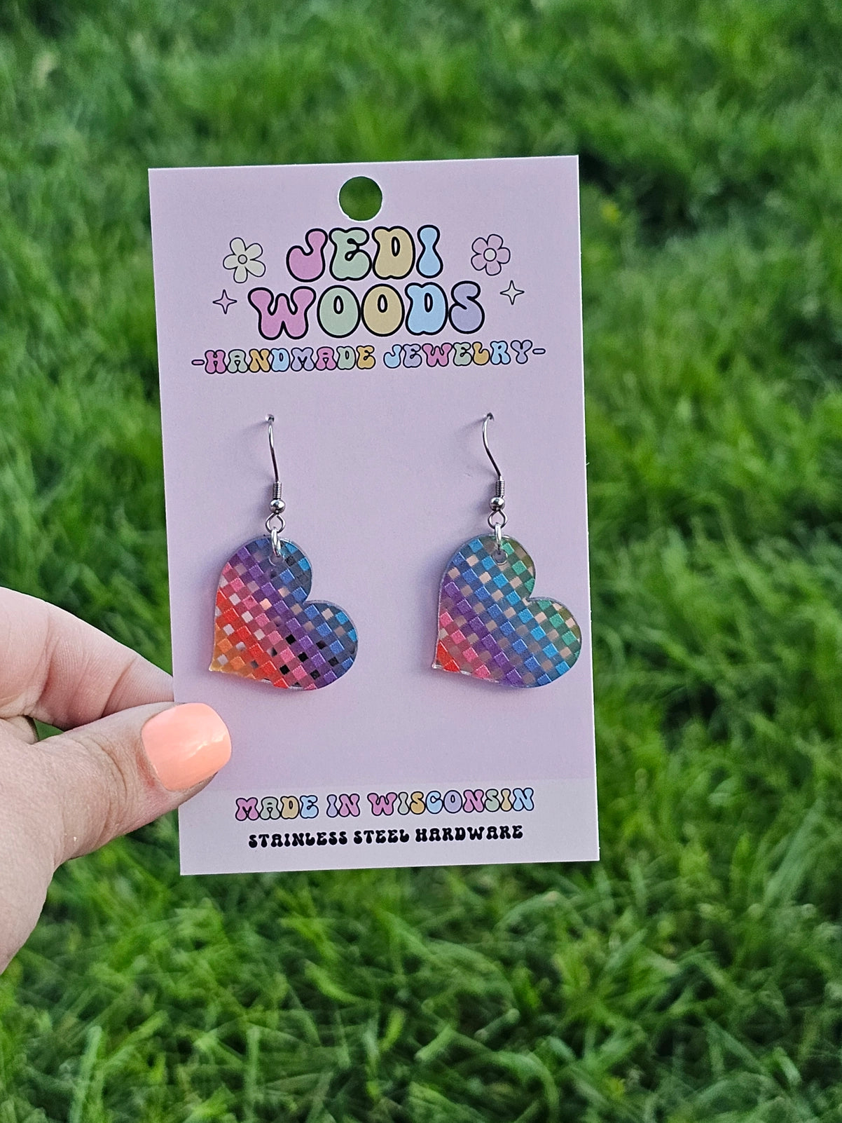 Heart Earrings in Rainbow Patterns