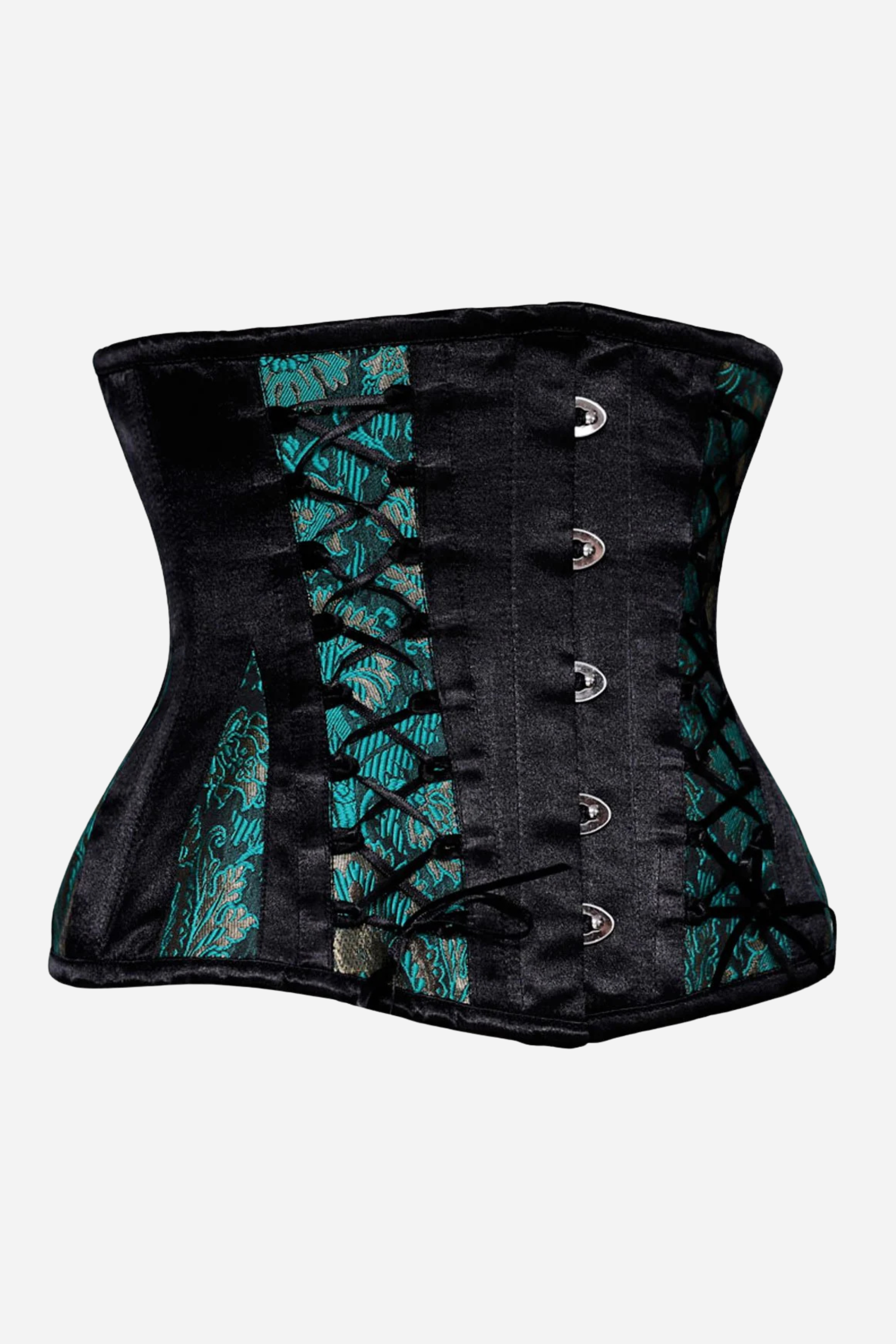 Hidden Treasures Damask Lace Up Underbust in Teal & Black