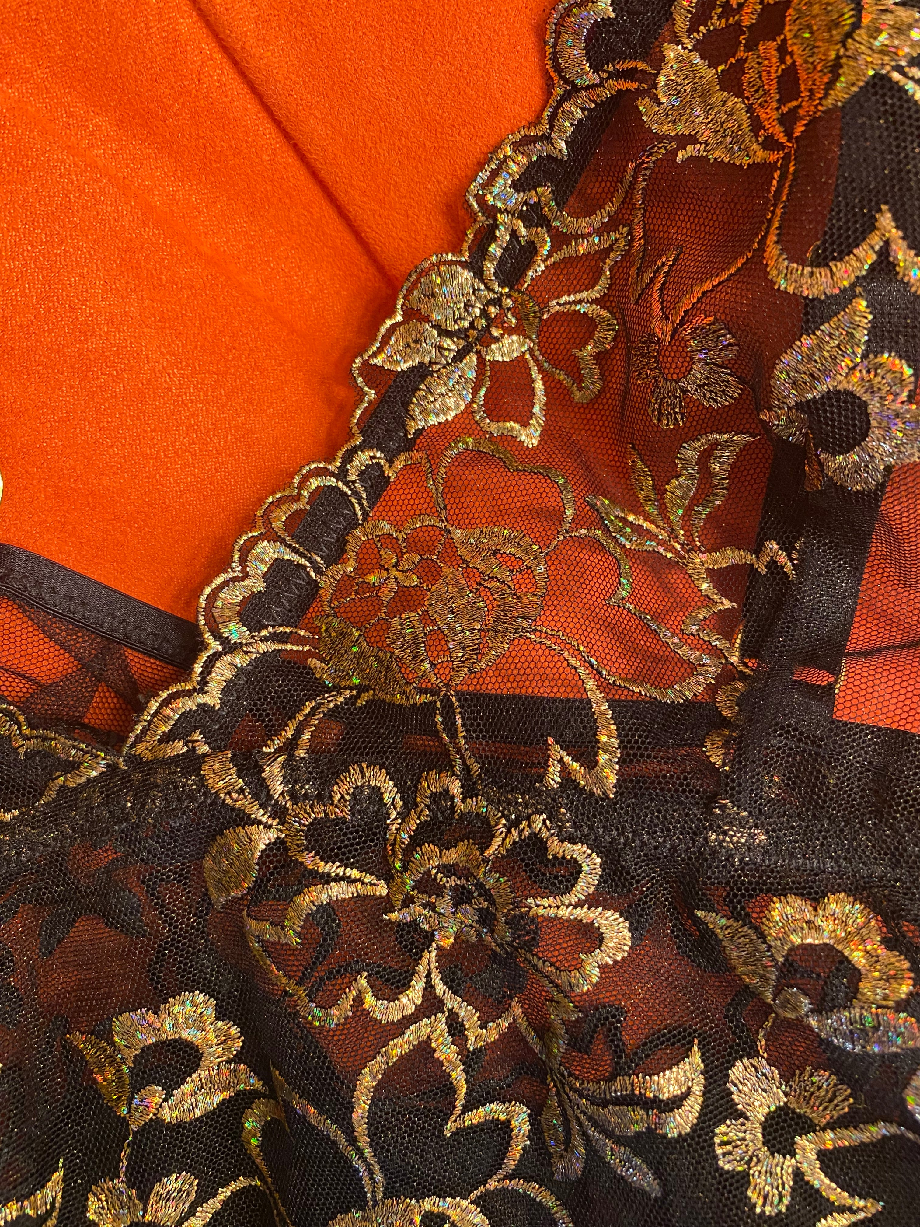 Kilo Brava Embroidery Triangle Bralette in Black & Gold